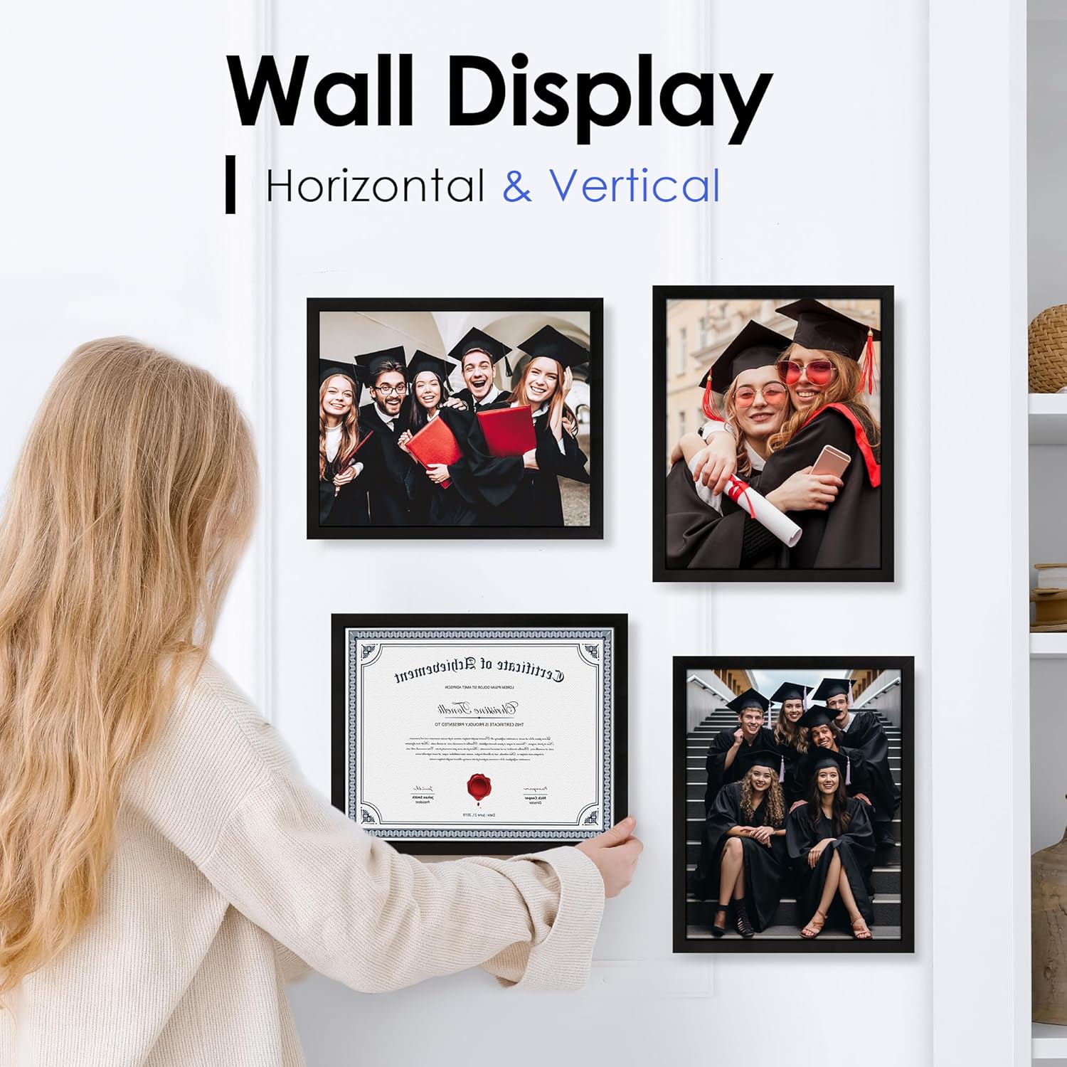 8.5x11 Diploma Frame, Black Picture Frame With Clear Plexiglass, 2 Pack Certificate for Wall Display, Document Frame, High School Diploma