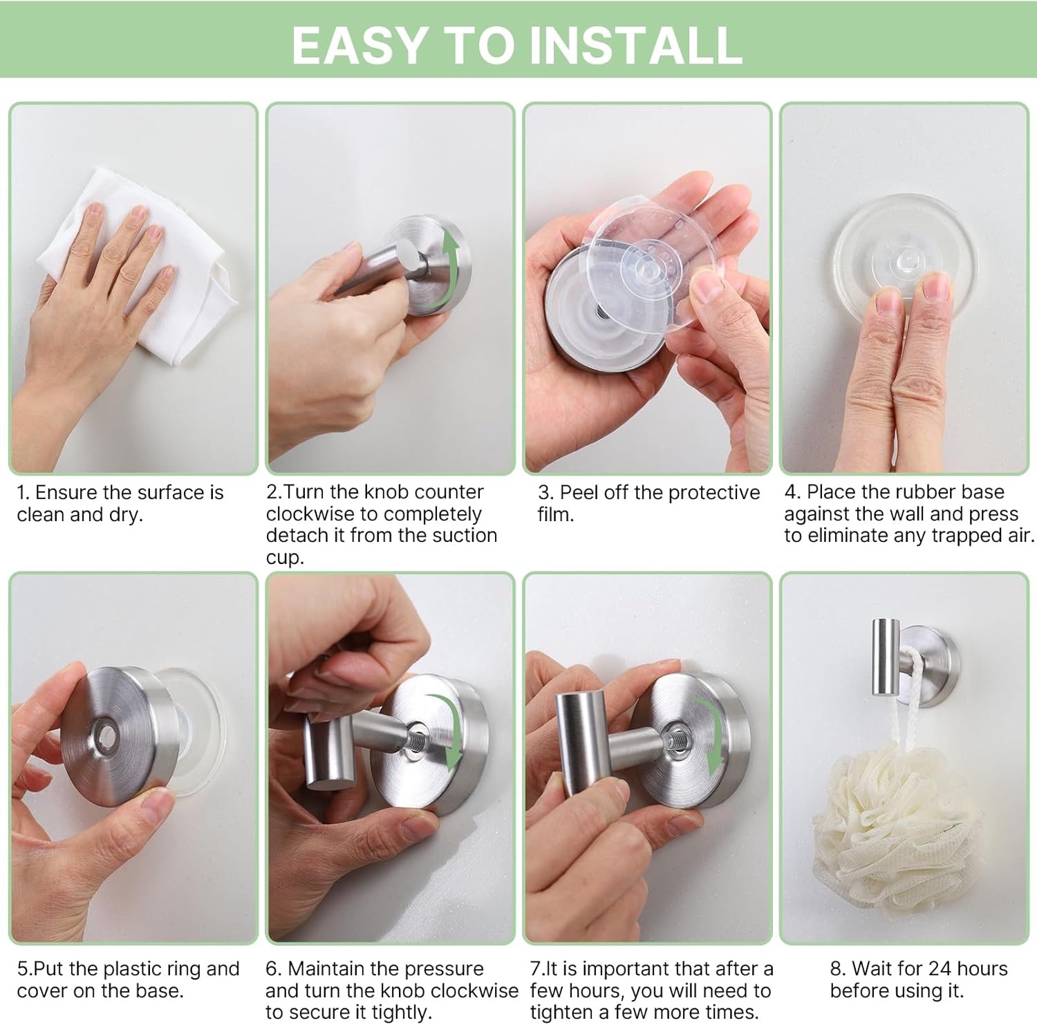 2 Pack Heavy Duty Sucti Cup Hooks - No Drill Shower Hooks for Bathroom, Kitchen & Glass Doors, Wall-Mounted Towel Holder, Hanging Hanger for Robes, Strg Hold Tile, Window, Mirrors - Silver