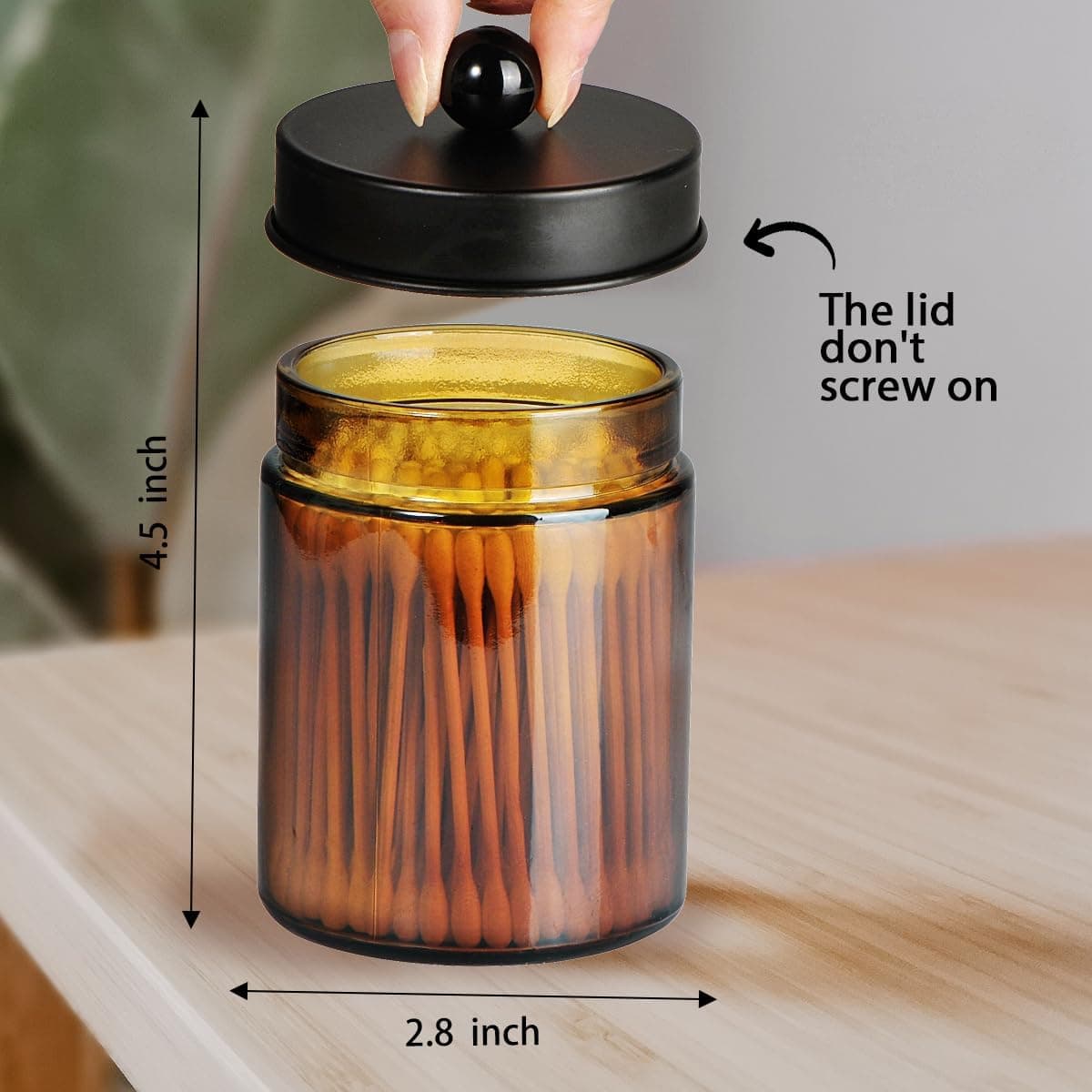Amber Glass Qtip Holder Apothecary Jar 8oz Matte Black Lid Bathroom Organizer 2 Pack