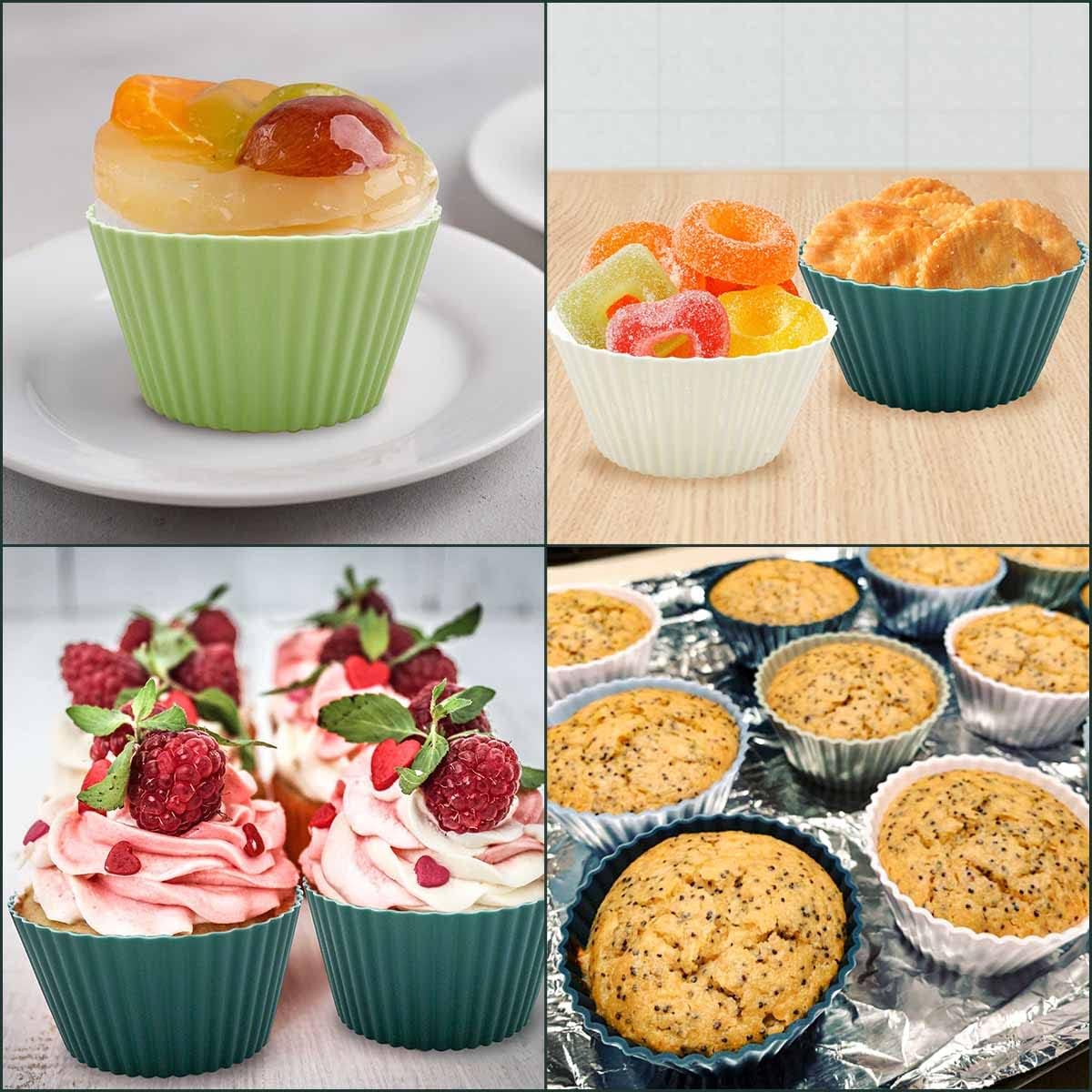 24 Pack Silicone Baking Cups Reusable Muffin Liners Non-Stick Cup Cake Molds Set Cupcake Liner Standard Size Holder Silicon for Bpa Free (4 Colors) Morandi