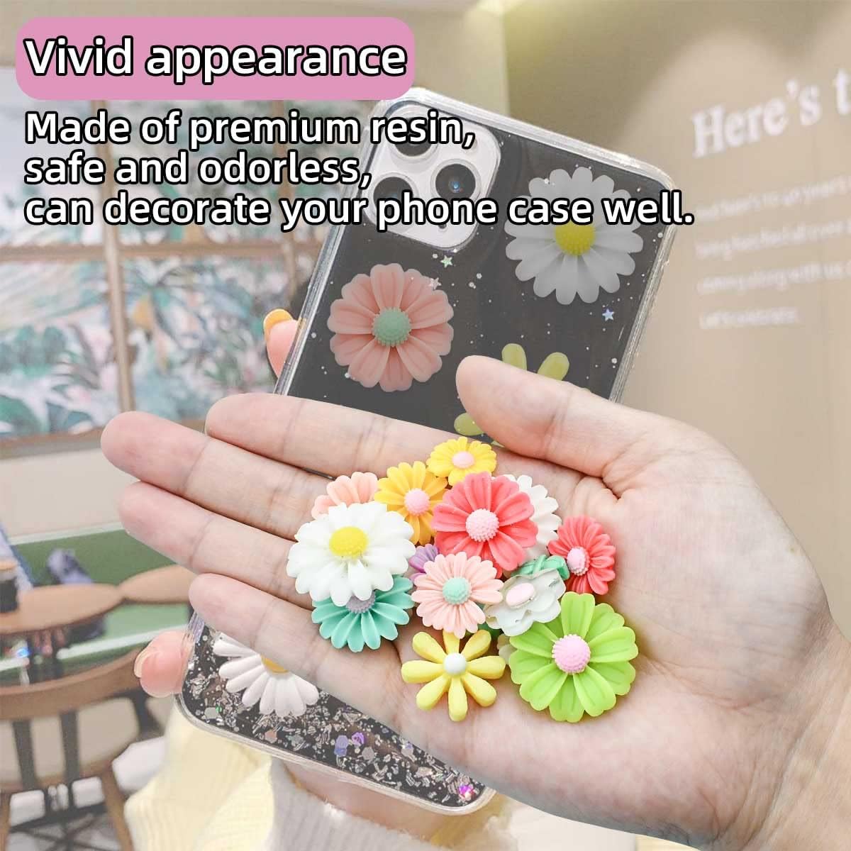 100 Flatback Resin Daisy Flowers for Craft DIY Flower Cabochons Jewelry Making Scrapbooking Embellishments Mixed Color Sunflower Slime Charms Hair Clip Phone Case Decor