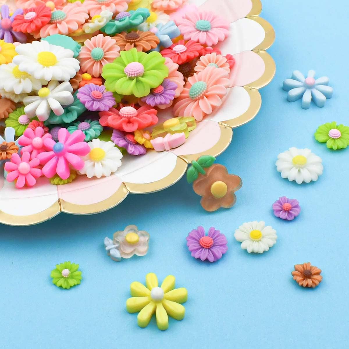 100 Flatback Resin Daisy Flowers for Craft DIY Flower Cabochons Jewelry Making Scrapbooking Embellishments Mixed Color Sunflower Slime Charms Hair Clip Phone Case Decor