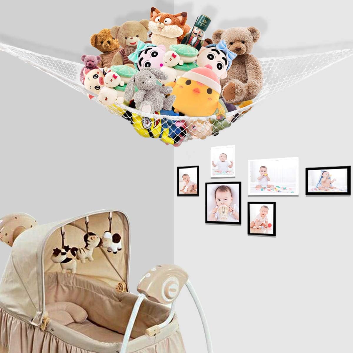 Hammock Mesh Toy Net Stuffed Animal Toys for Kids Jumbo Large Storage Pet Corner Animals Wall Hanging Organizer Christmas Gift (White)