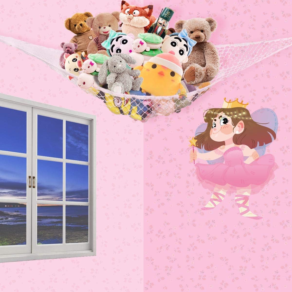 Hammock Mesh Toy Net Stuffed Animal Toys for Kids Jumbo Large Storage Pet Corner Animals Wall Hanging Organizer Christmas Gift (White)
