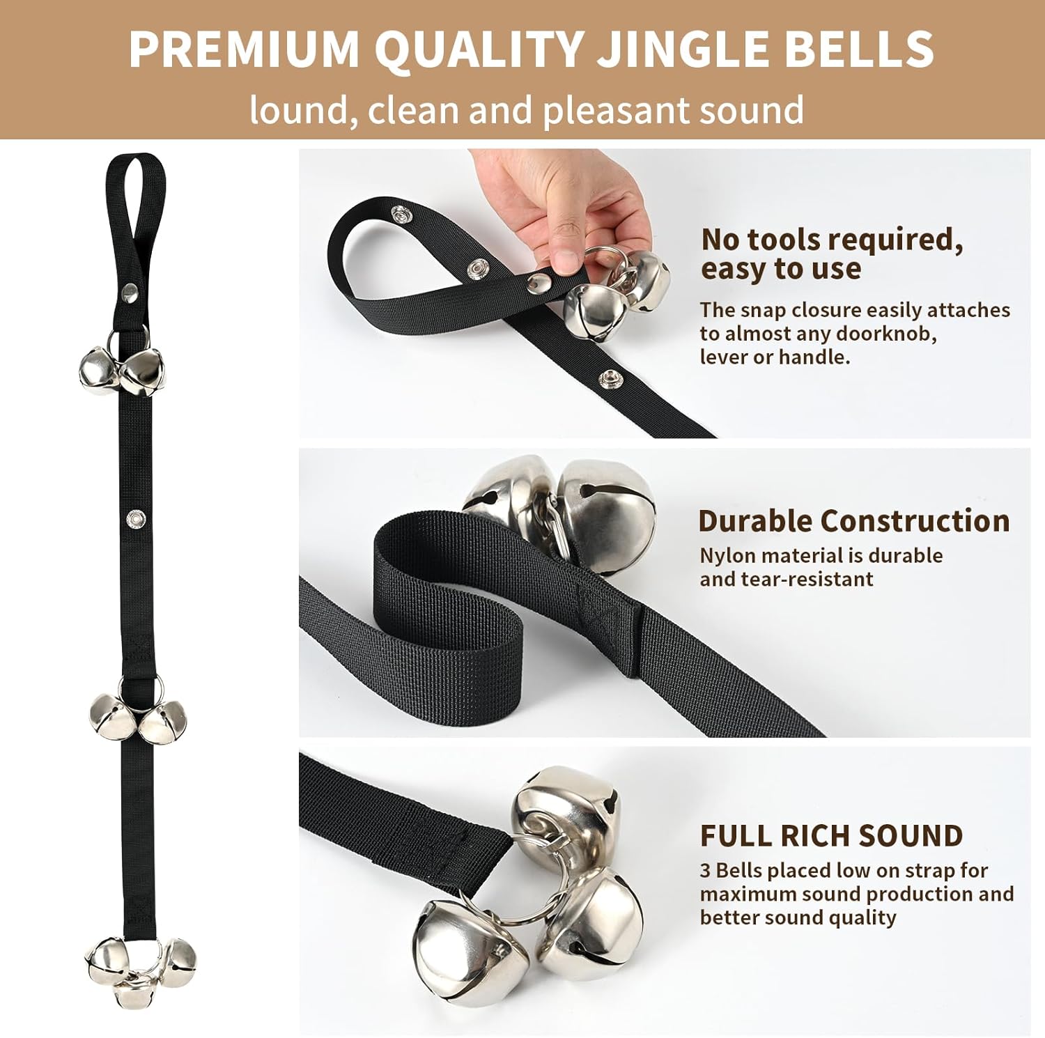 Upgraded Puppy Bells Dog Doorbells for Door Knob/Potty Training/Go Outside-Dog Puppies Dogs Doggy Doggie Pooch Pet Cat Lovers-Premium Quality-3 Snaps Length Adjustment Black; 1 Pack