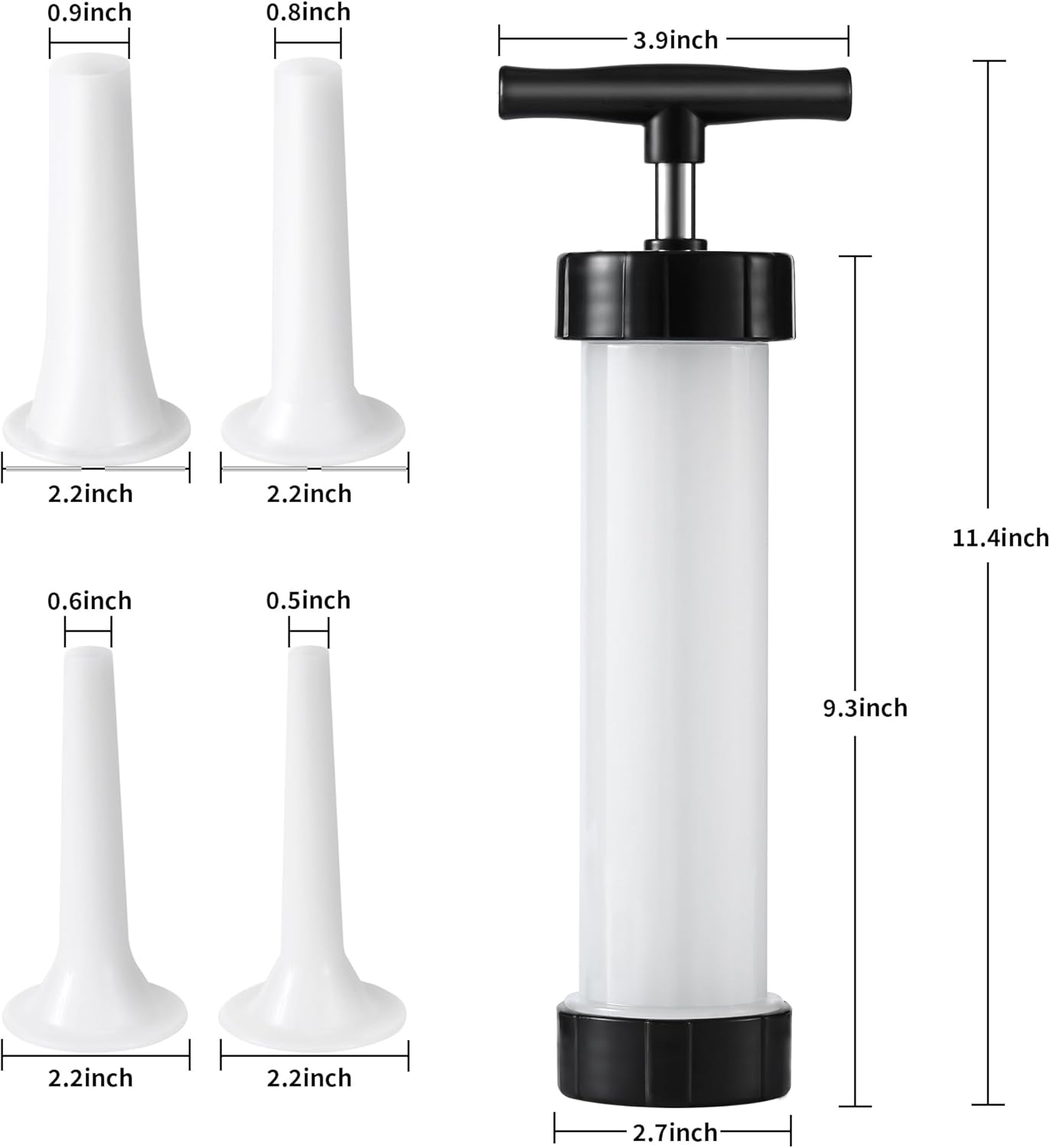 Manual Sausage Stuffer, Black, BPA-Free, Handheld with 4 Stuffing Tubes, for Hot Dogs and Bratwurst