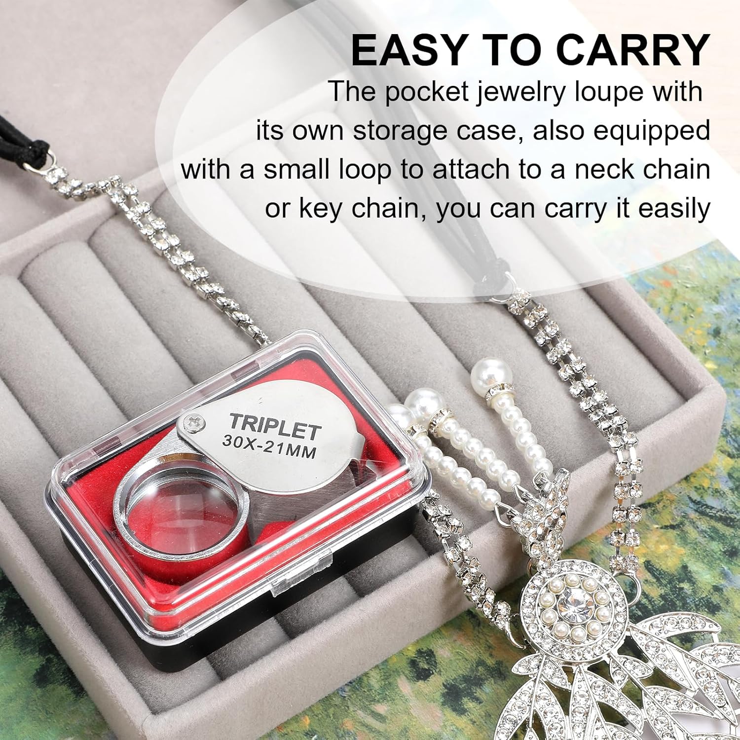 Xindojuz 2 PCS Jewelers Loop Magnifier, Pocket Foldable 30X 21mm Jewelry Eye Small Magnifying Glass Jewelers loupe Magnifier Set for Gems Diamonds Plants Coins Stamps Antiques and More (Silver)