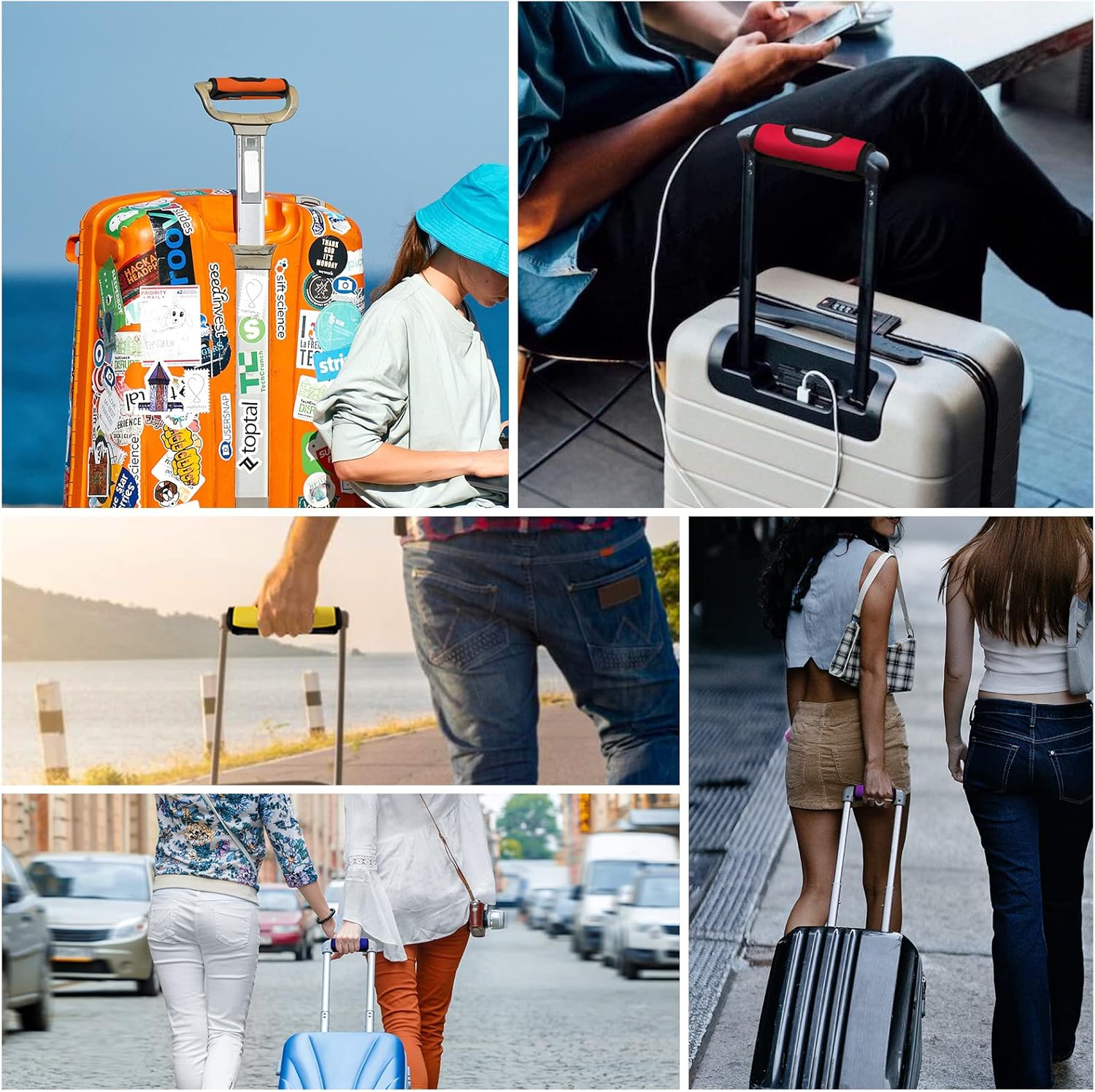 5 Pcs Neoprene Large Luggage Handle Wrap Handle Grip Luggage Tags Identifier Hollow Design for Push-Button, Bright Luggage Markers for Airport Travel Luggage Suitcase Trolley Case (5color, 5.5x7Inch)