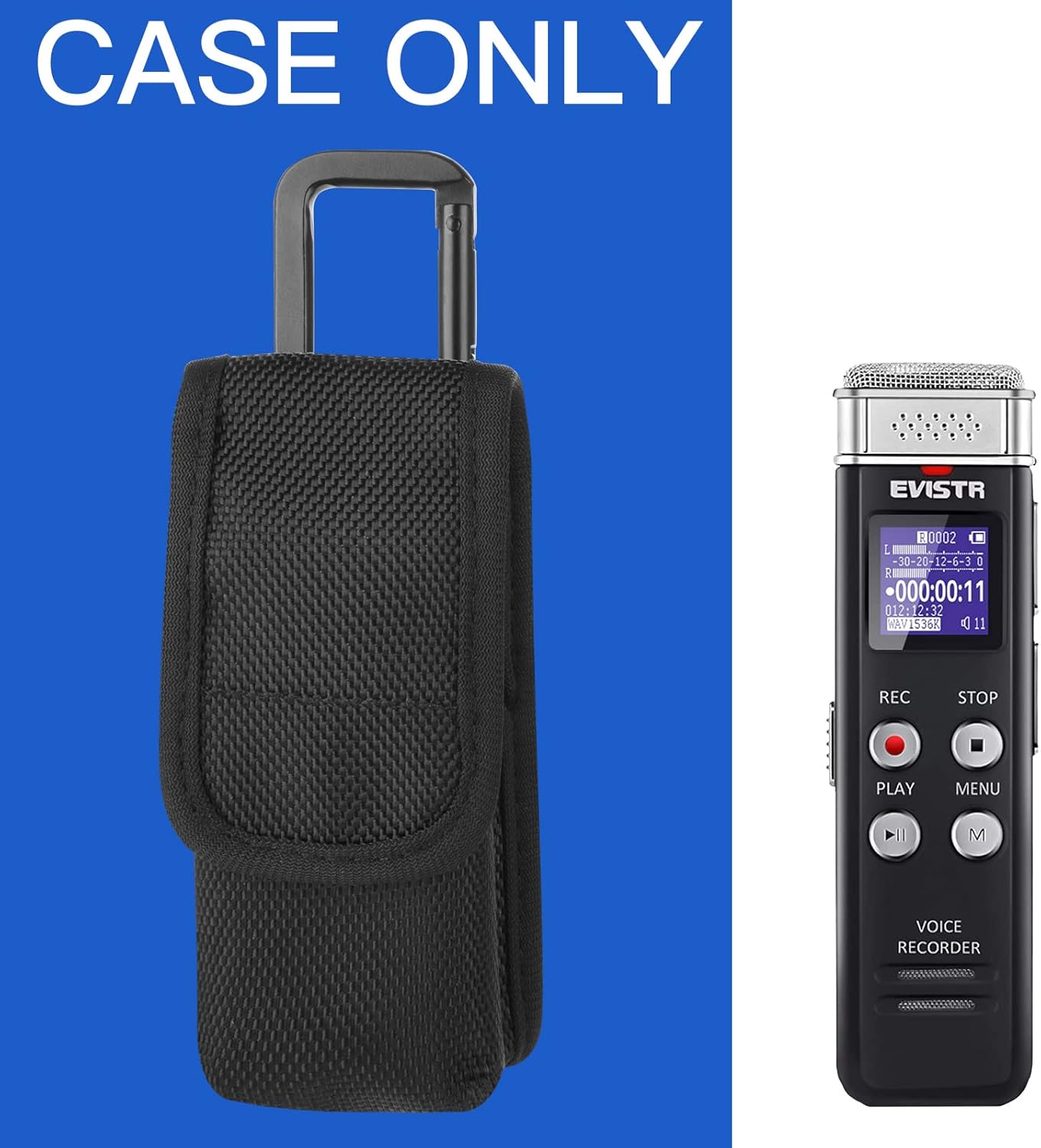 1680D Carrying Case for Digital Voice Recorders, Hard Bag with Carabiner for EVISTR 16GB, Sony ICD-UX570, PX370/470/560 Digital Voice Recorder, USB, MP3