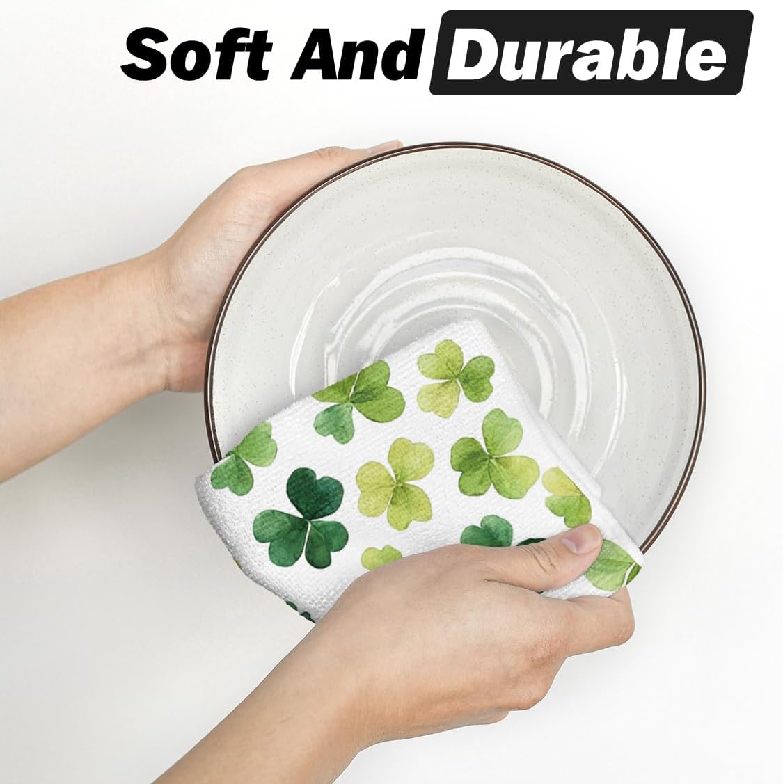 Beige Shamrocks St. Patrick's Day Kitchen Towels Dish Towels, 18x26 Inch Seasonal Spring Decoration Hand Towels Set of 2