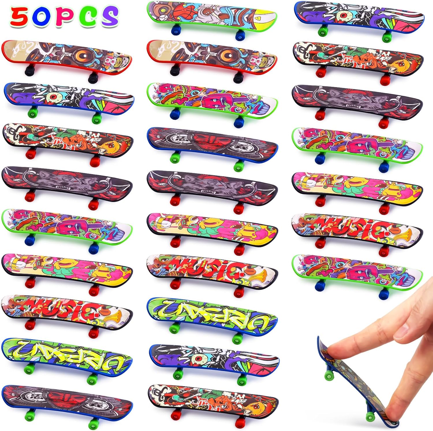 50 PCS Mini Finger Skateboards Party Favors, Easter Gifts & Beginner Practice Set for Kids & Adults, Finger Boards Toy, Easter Classroom Prizes Exchange Gifts