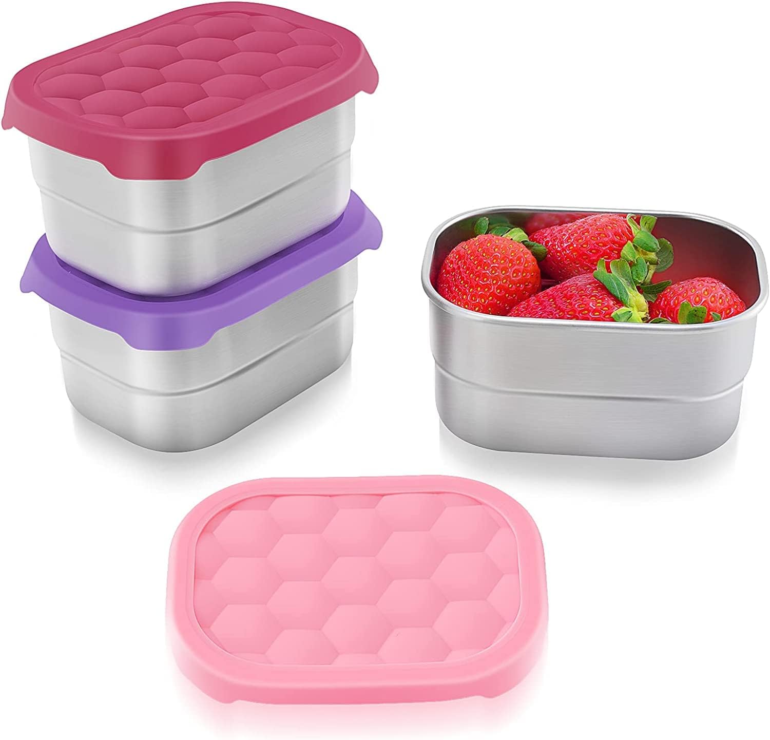Small (1 CUP) Stainless Steel Snack Containers for Kids | Easy Open Leak Proof Food Containers with Silicone Lids - Perfect l Toddler Lunch Box for Daycare and School (8oz)