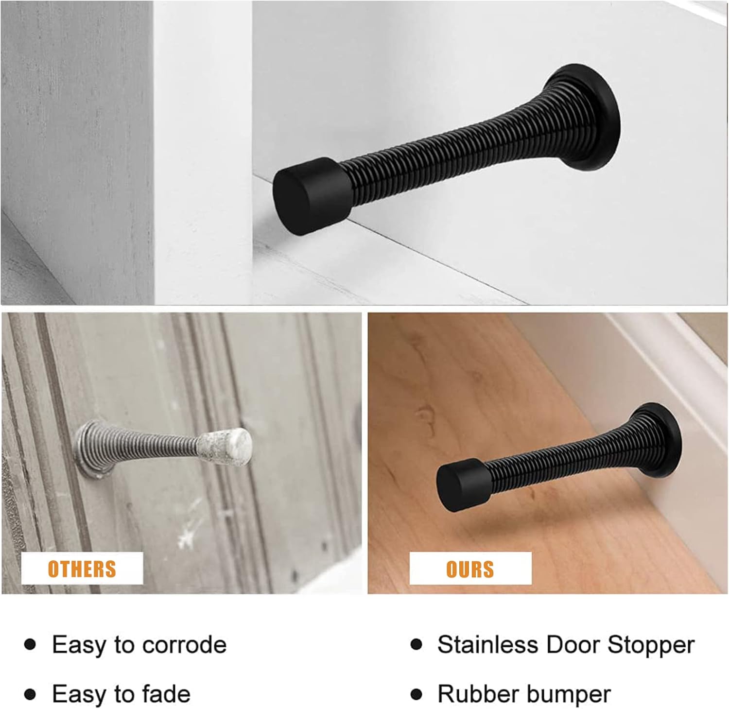 Spring Door Stopper, 5 Pcs Wall Mounted Spring Doorstop, Spring Door Stop for Walls, Black