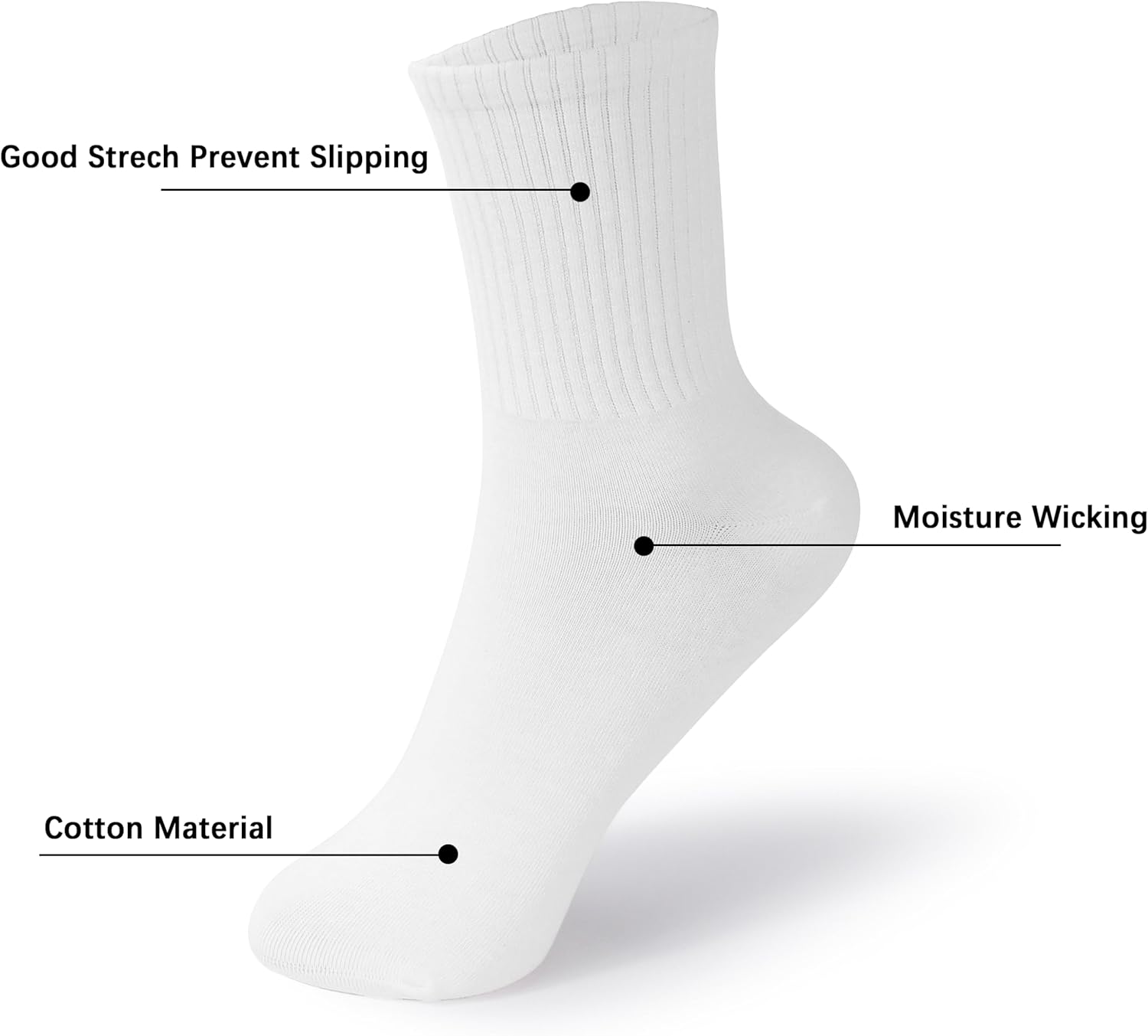 Women Crew Sock Cotton Casual Calf Socks 6 Pairs Size 5-10