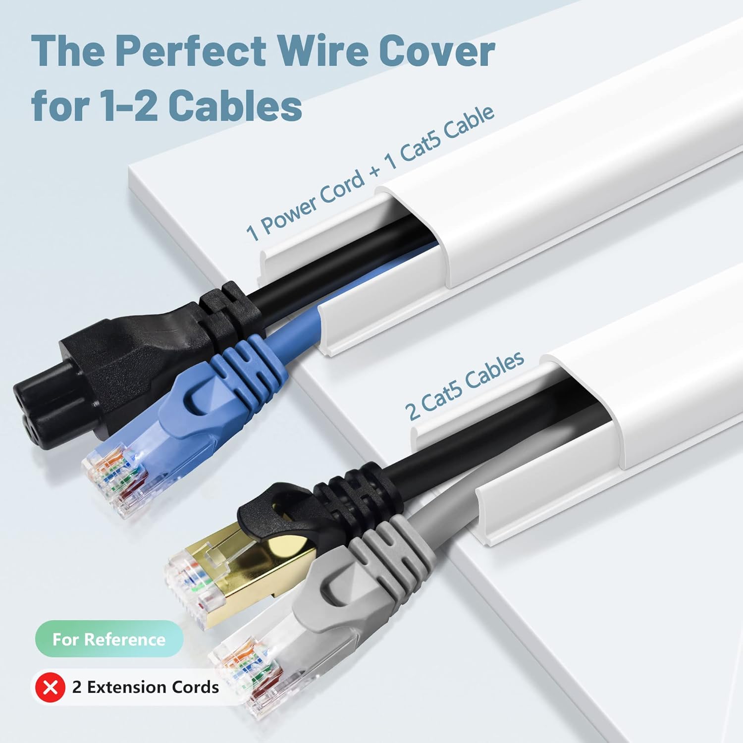 Wire Covers for 2 Cords, Wire Hider On Wall Mounted, White Cord Cover Kit, Cable Cover Paintable, Cable Concealer for Extension Cord, Ethernet Cable, Speaker Wires Hider, W0.7in H0.4in