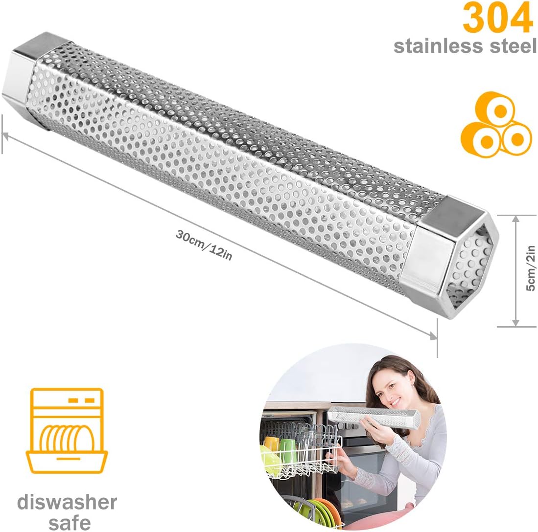 Pellet Smoker Tube, 2 Pack 12'' Stainless Steel BBQ Wood Pellet Tube Smoker, for Cold/Hot Smoking