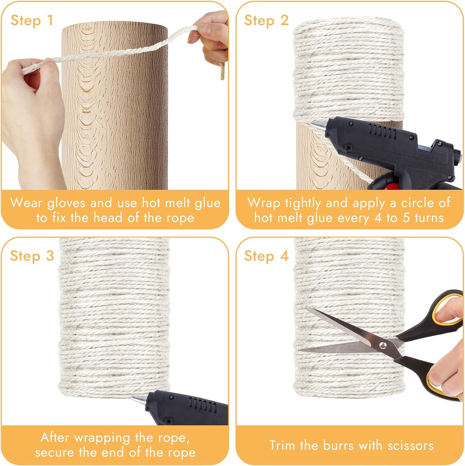 164 Feet Sisal Rope for Cat Scratching Post, 1/6 Inch Natural Cat Tree Rope, DIY Hemp Twine Rope for Repairing, Recovering Scratch Post Cats Tree Tower Replacement (White)