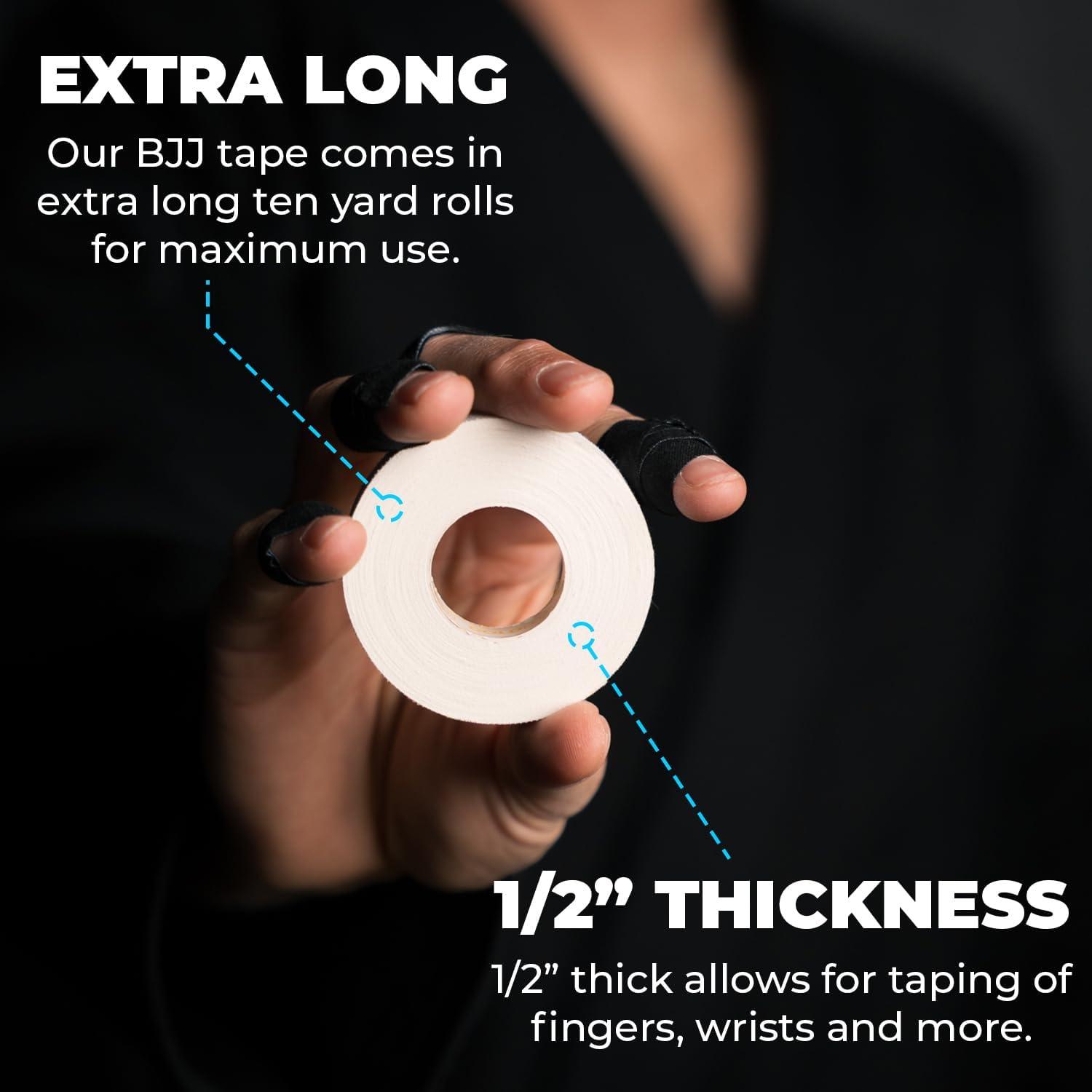 Jiu Jitsu Tape - Strong Athletic Finger Tape, 1/2" x 30' - Protect Fingers and Toes in MMA, Judo, Wrestling, Martial Arts, Rock Climbing