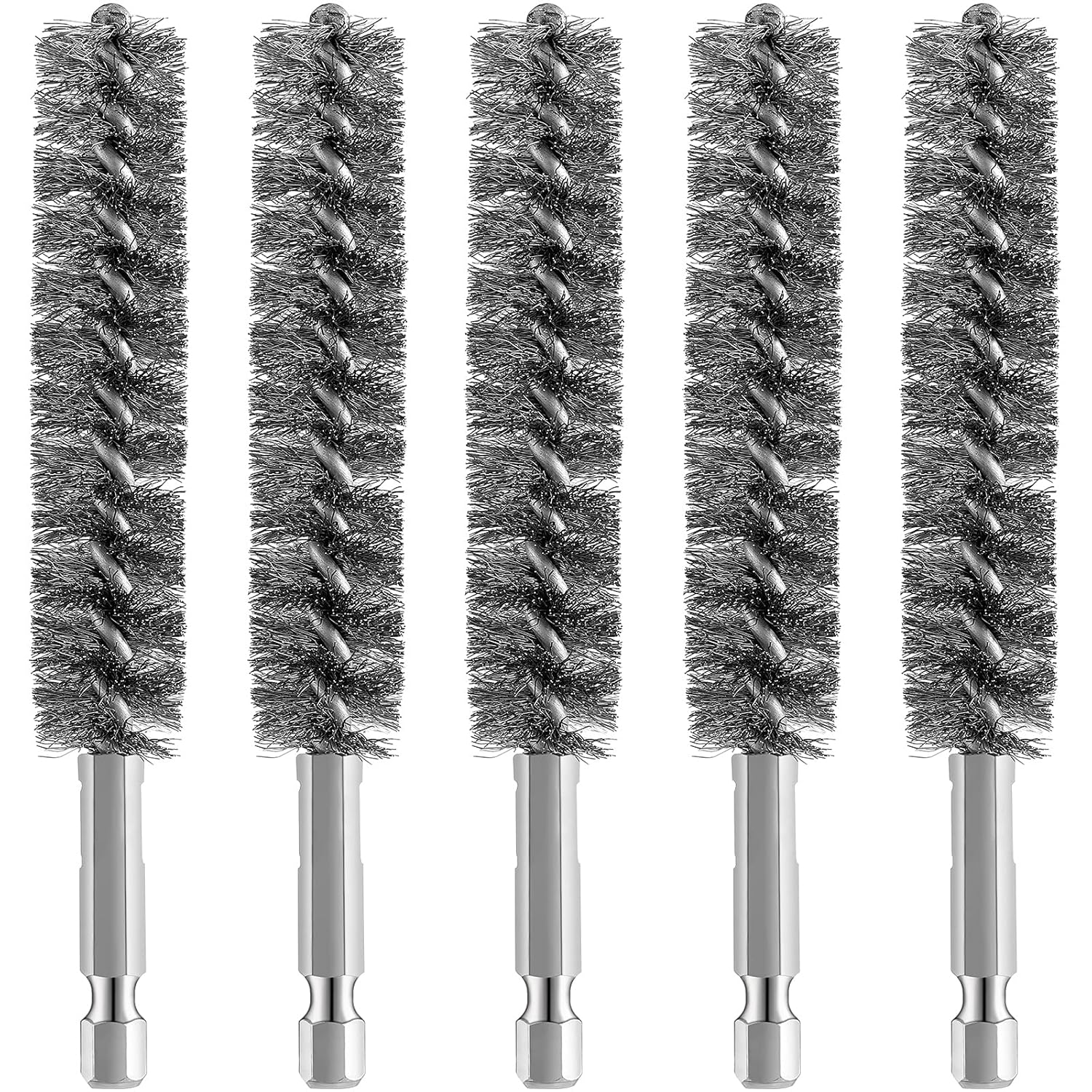 Bore Brush Bristles Wire Brush for Power Drill Cleaning Wire with Hex Shank Handle for Power Drill Cleaning(5 Pieces,Stainless Steel)