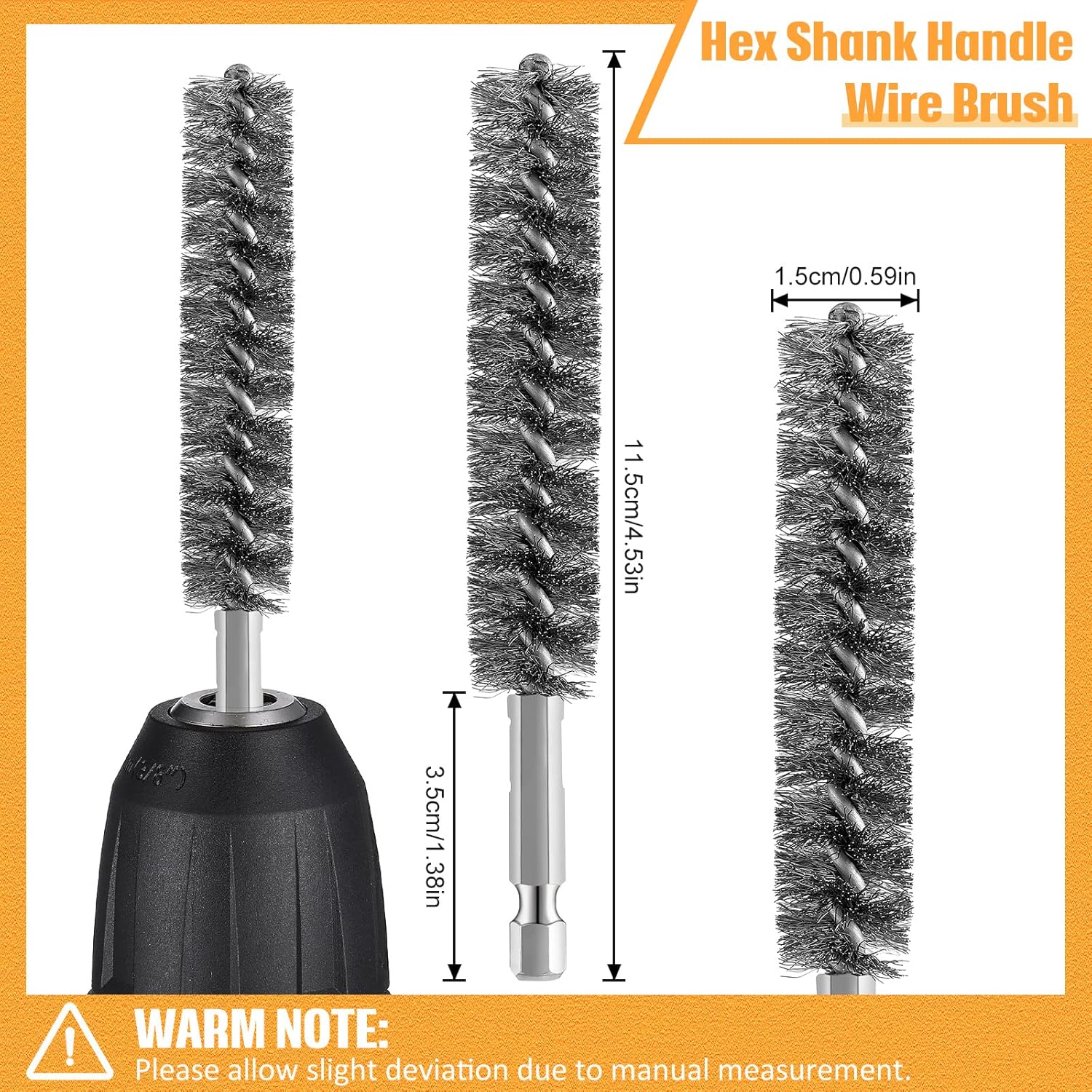 Bore Brush Bristles Wire Brush for Power Drill Cleaning Wire with Hex Shank Handle for Power Drill Cleaning(5 Pieces,Stainless Steel)