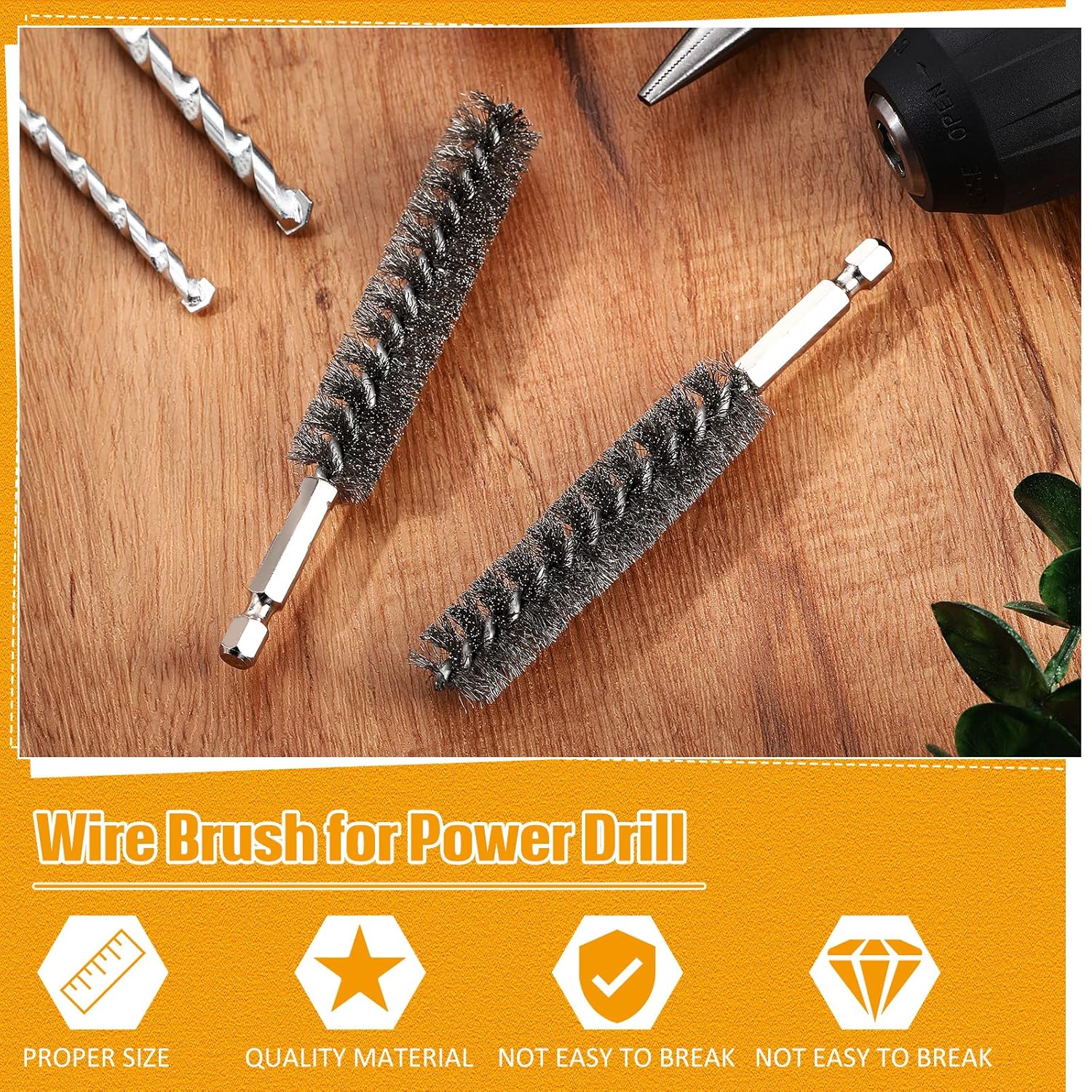 Bore Brush Bristles Wire Brush for Power Drill Cleaning Wire with Hex Shank Handle for Power Drill Cleaning(5 Pieces,Stainless Steel)