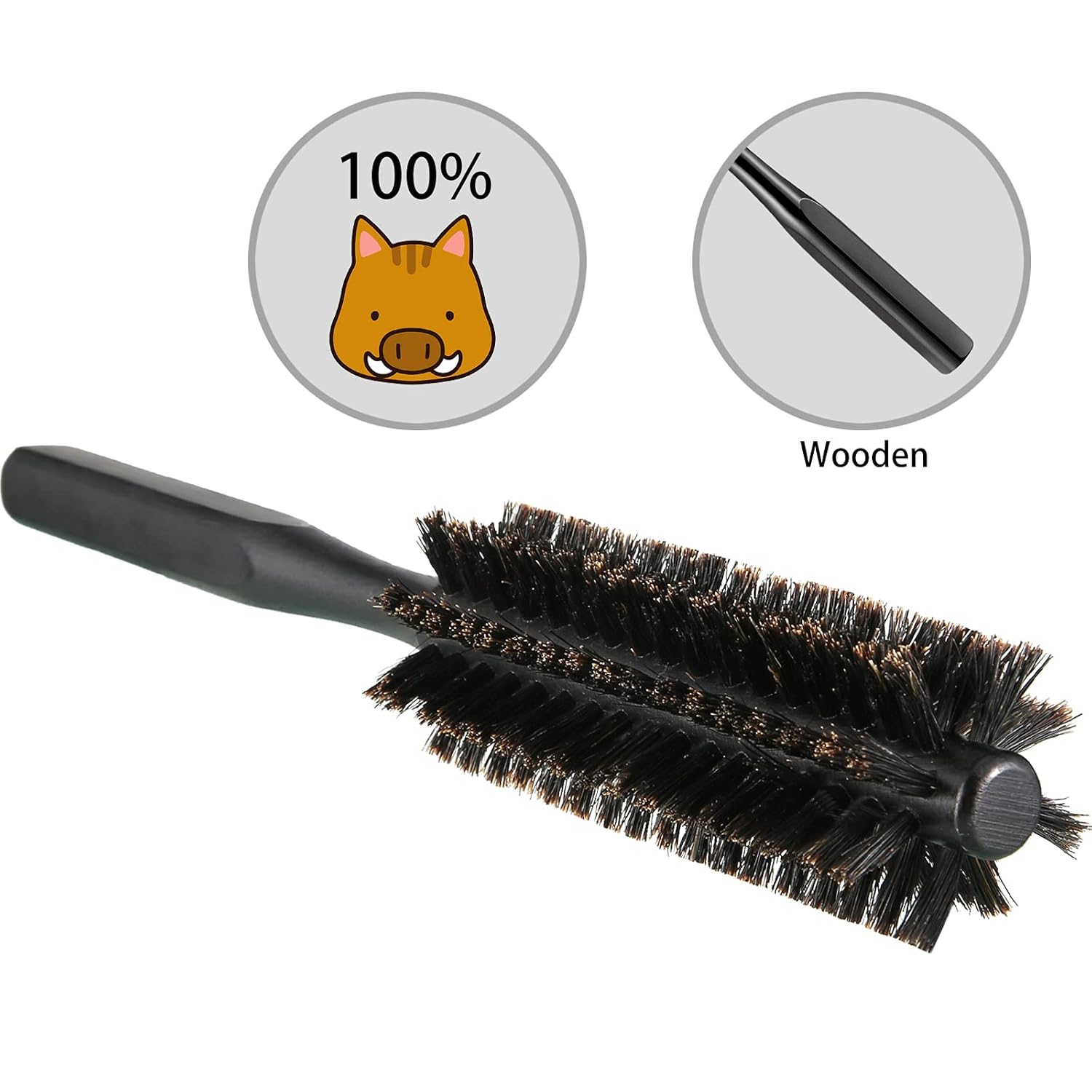 2 Pieces Thick Round Hair Comb Bristle Blow Drying Hairbrush Small Brush Short Hair Massage Comb Head Massage Round Brush Roll Hairbrush for Wet or Dry(Black)
