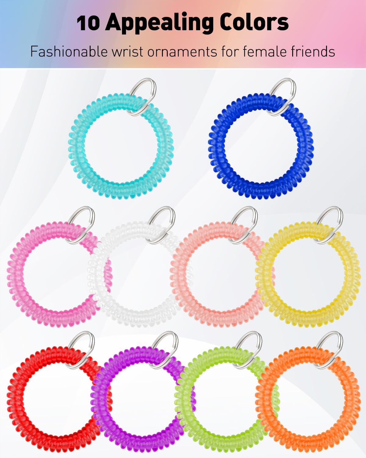 10 Color Wristlet Keychain Flexible Plastic Spring Spiral Coil Key Holder with Key Ring Chain