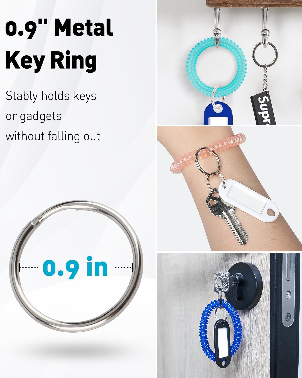 10 Color Wristlet Keychain Flexible Plastic Spring Spiral Coil Key Holder with Key Ring Chain