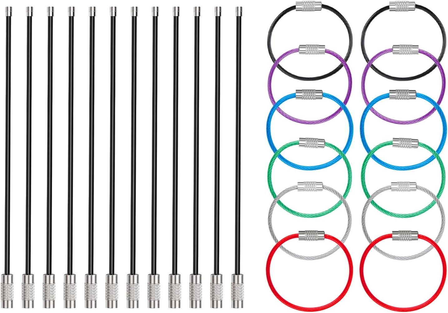 24 Pack 4 Inch Wire Keychain Cable in 6 Assorted Colors Large Stainless Steel Key Ring Loop Holder for Outdoor Hiking Heavy Duty Connectable Luggage Tag Keeper for Sport and Travel