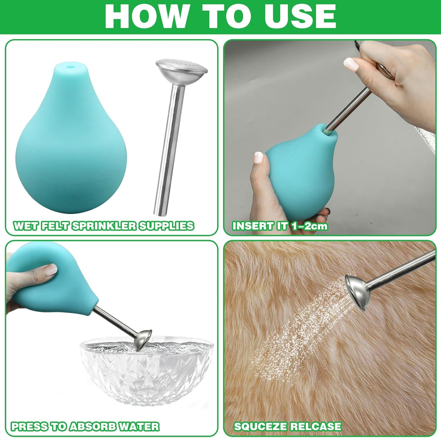 Ball Sprinkler for Wet Felting Tools, Ball Brauser Sprinkler for Wet Felting Supplies, Removable Felting Wool Sprinkler Tool, Silicone Ball Nozzle Needle Felting Tools for Wet Felting Kit (Green)