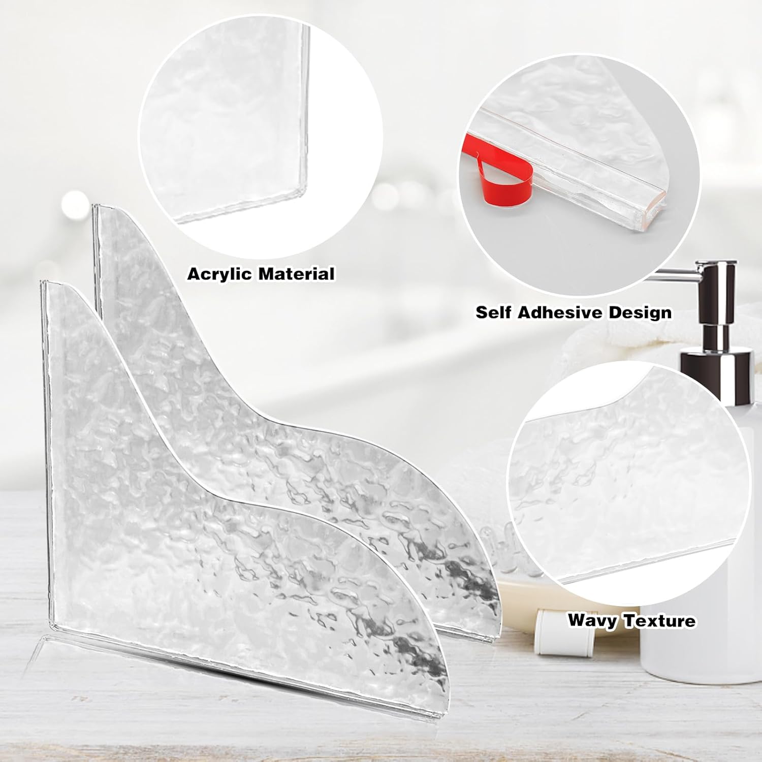 2Pcs Shower Splash Guard, Self- Adhesive Shower Water Splash Guard Drip Blocker, Clear Bathtub Water Splash Guard for Tub, Acrylic Shower Curtain Bathtub Corner Splash Guard for Bathtub