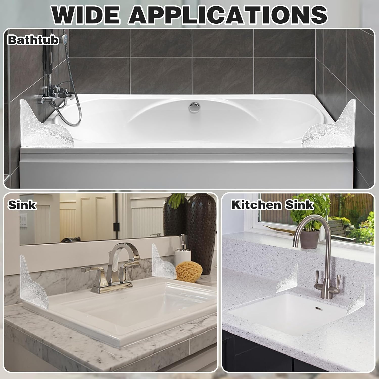 2Pcs Shower Splash Guard, Self- Adhesive Shower Water Splash Guard Drip Blocker, Clear Bathtub Water Splash Guard for Tub, Acrylic Shower Curtain Bathtub Corner Splash Guard for Bathtub