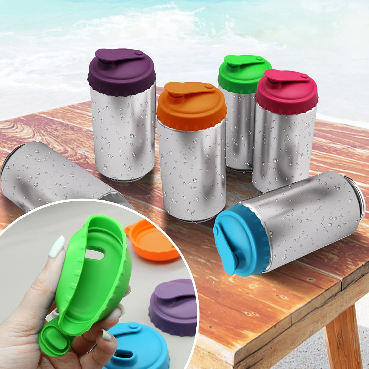 6Pcs Soda Can Cover Lids, Silicone Can Lid Can Protector, Reusable Can Toppers Can Top for Soda Coke Pop Beer Energy Drink Juice Beverage, Soda Can Lids for 2.1In Standard Cans Top (Assorted Colors)