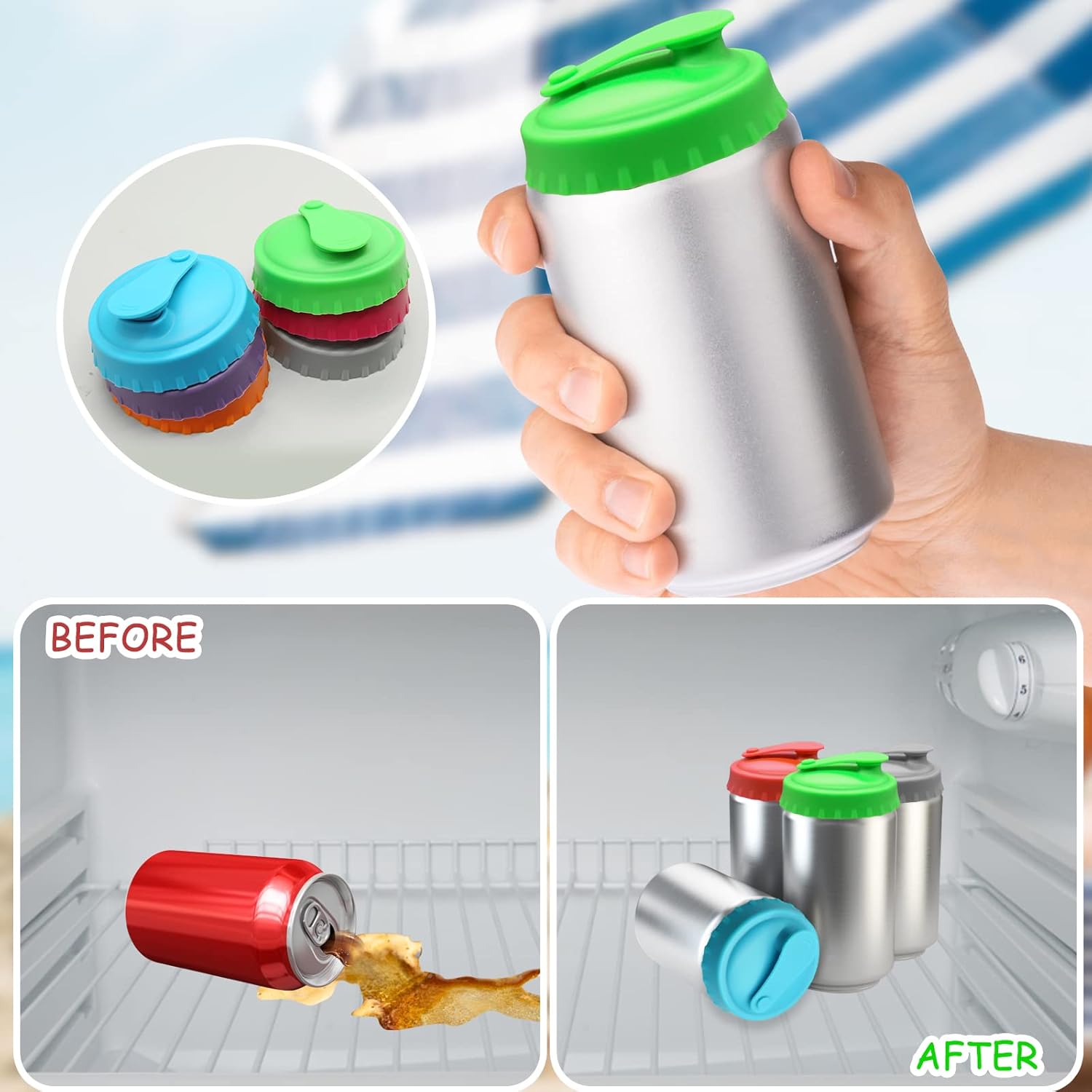 6Pcs Soda Can Cover Lids, Silicone Can Lid Can Protector, Reusable Can Toppers Can Top for Soda Coke Pop Beer Energy Drink Juice Beverage, Soda Can Lids for 2.1In Standard Cans Top (Assorted Colors)