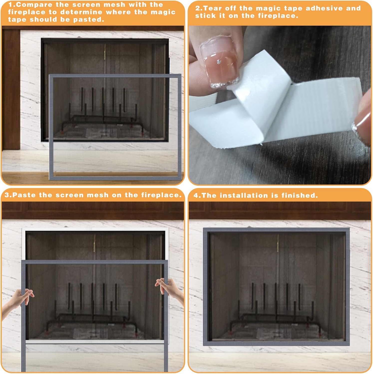 Fireplace Screen Mesh Cover, Magnetic Fireplace Cover Baby Proof Barrier Guard Pet Proof with Magic Tape, Fireplace Doors Mesh Gate Fire Place Cover for The Living Room Decorative, 39"x32" Inches