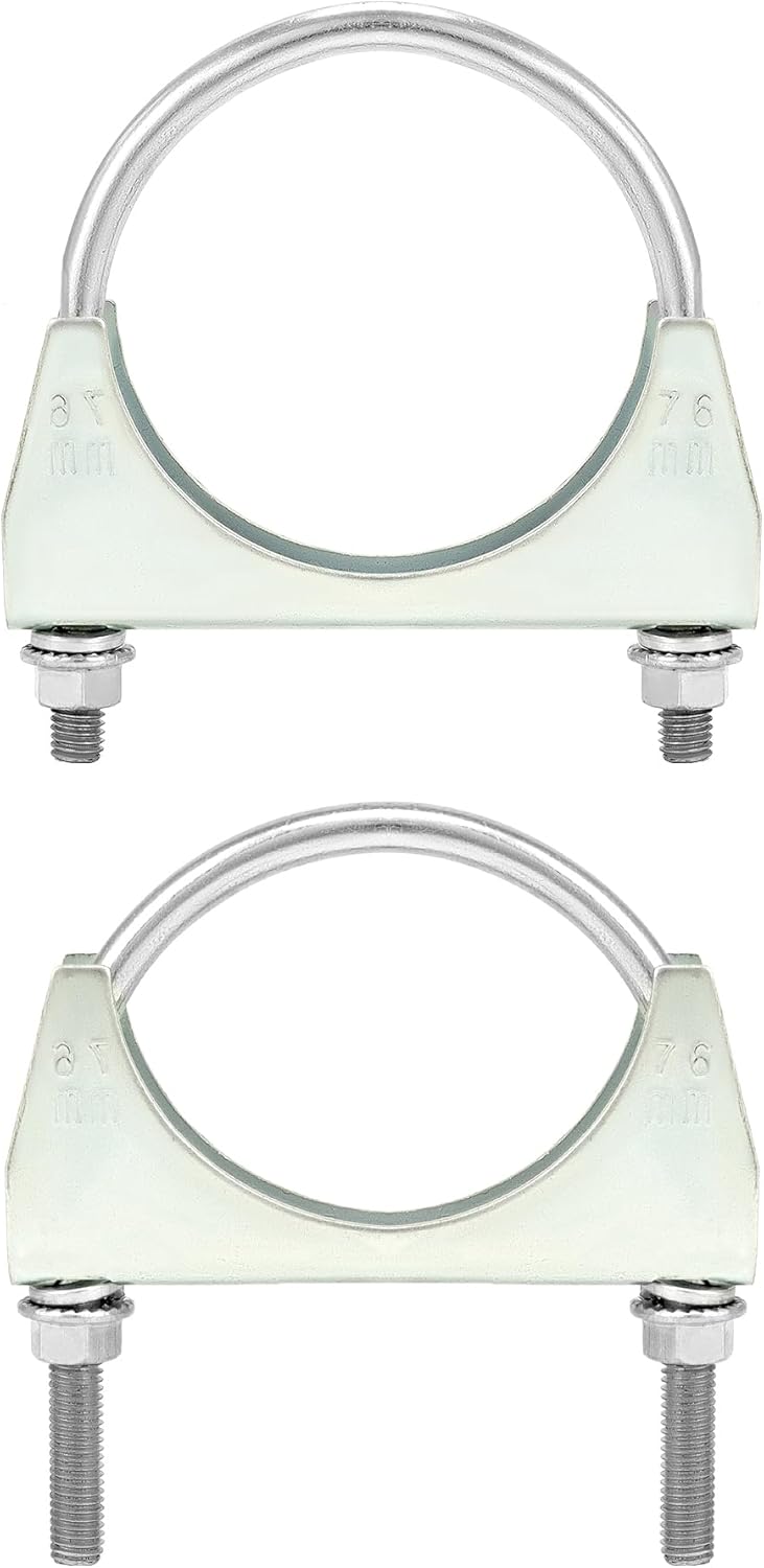 U-Bolt Muffler Tip Exhaust Hook, 2 Pack 3" OD Universal Silencer Exhaust Clip, Steel Exhaust Pipe Clamp