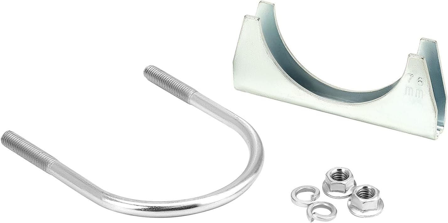 U-Bolt Muffler Tip Exhaust Hook, 2 Pack 3" OD Universal Silencer Exhaust Clip, Steel Exhaust Pipe Clamp