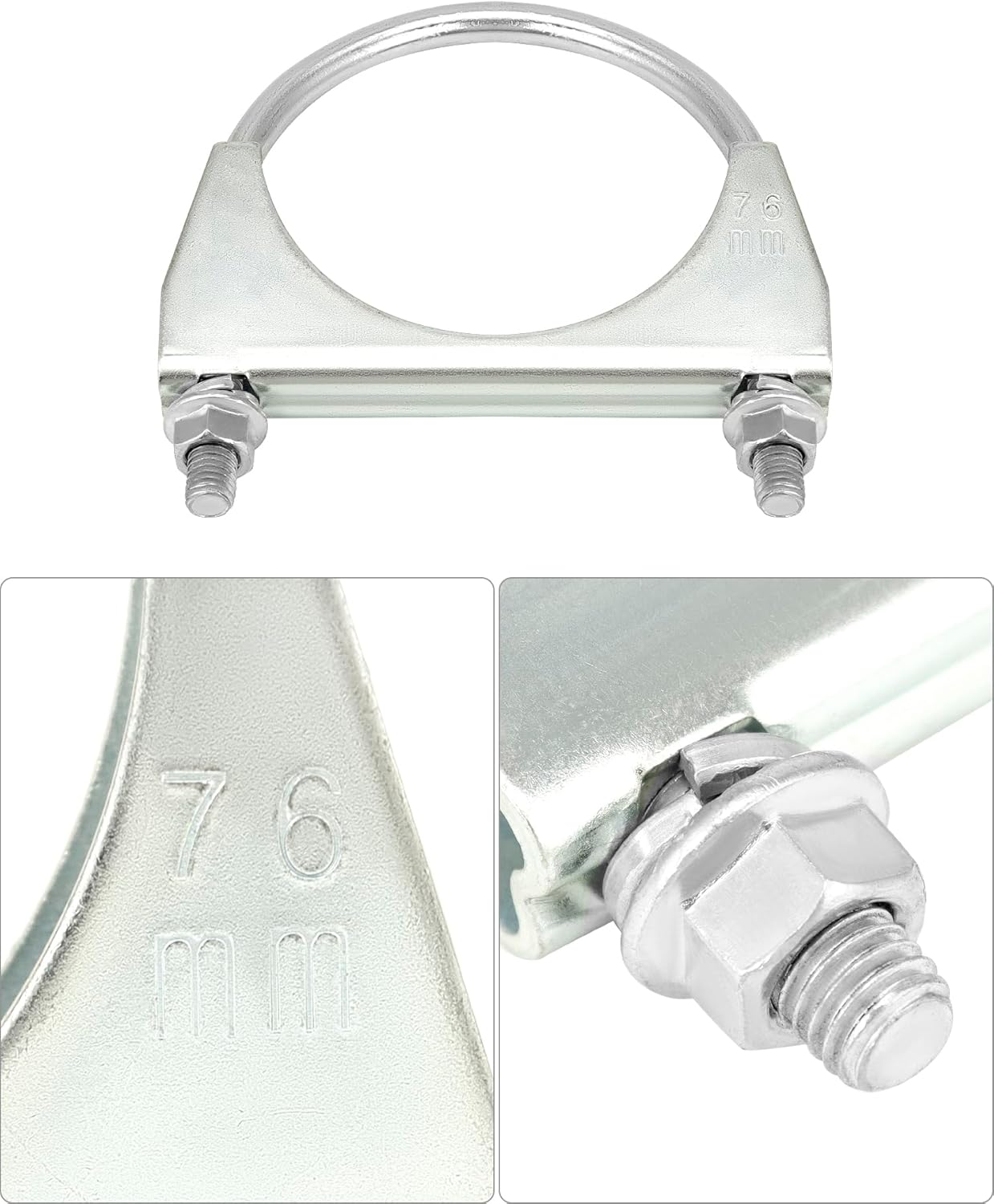 U-Bolt Muffler Tip Exhaust Hook, 2 Pack 3" OD Universal Silencer Exhaust Clip, Steel Exhaust Pipe Clamp