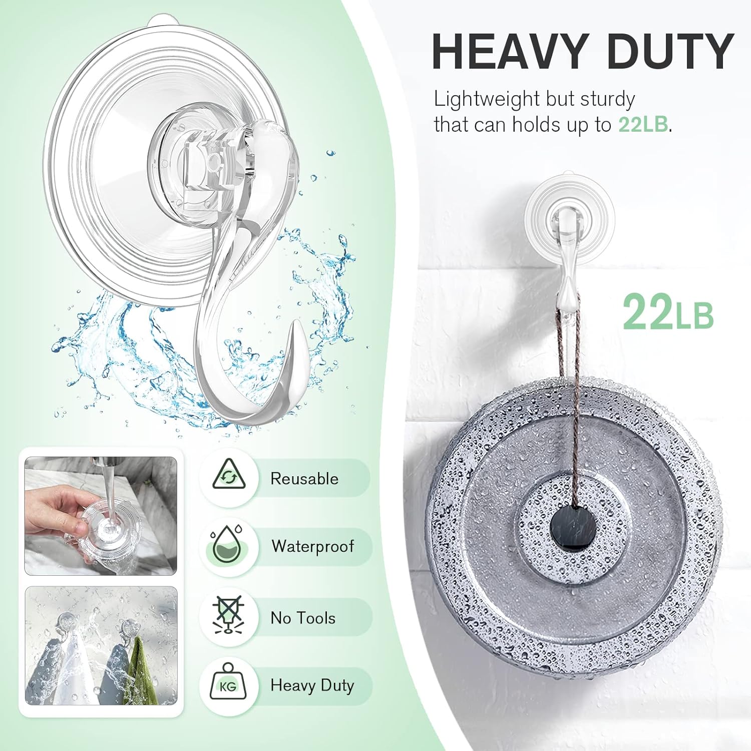 2 Pcs Large Suction Cup Hooks 12 Pcs Small Suction Cup with Metal Hooks