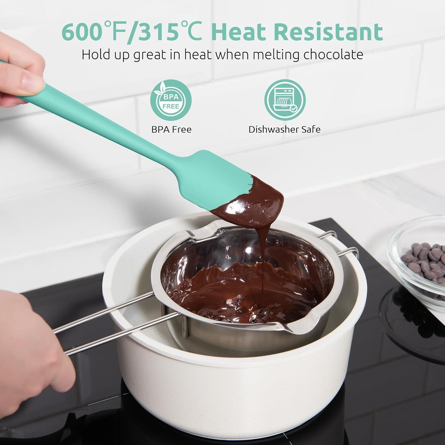 Small Mini Silicone Spatula: 9×2inch 600ºF Heat-Resistant Food-Grade Jar Scraper for Kitchen Use, Non-Stick Seamless Flexible Baking Utensil for Mixing, Scraping Jam in Bowl or Cup (Aqua Sky)