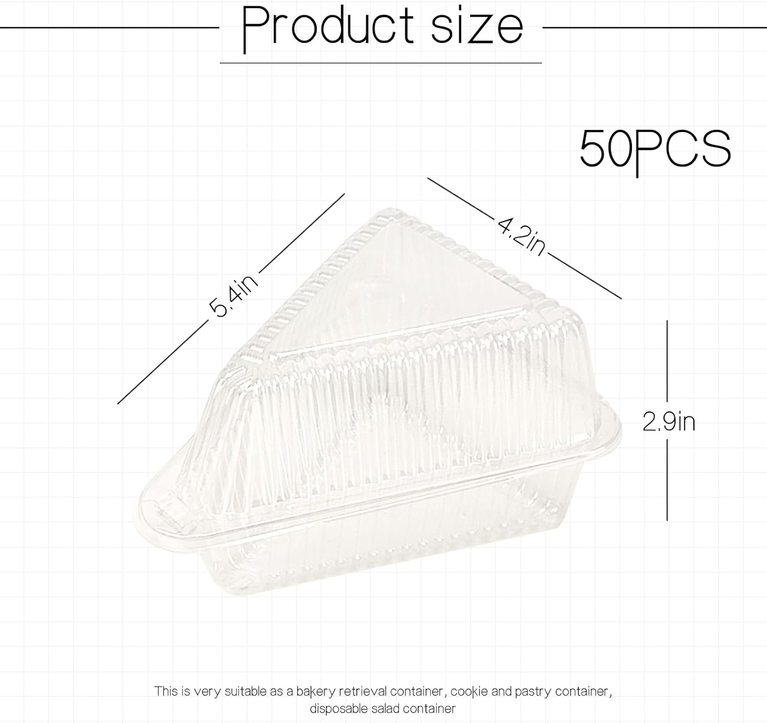 Thickened Extra Large 50Pcs Cake Slice Containers,4.4 Inch Pie Slice Containers For 6”-8” Diameter Cake or Pie Slices,Cheesecake Containers,Plastic Boxes for Take Out Packaging