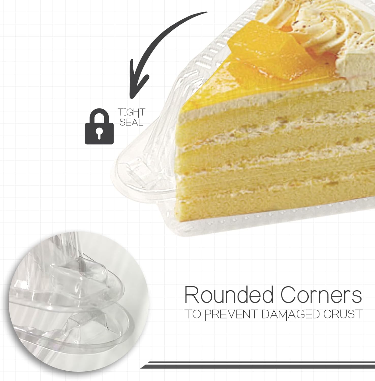 Thickened Extra Large 50Pcs Cake Slice Containers,4.4 Inch Pie Slice Containers For 6”-8” Diameter Cake or Pie Slices,Cheesecake Containers,Plastic Boxes for Take Out Packaging