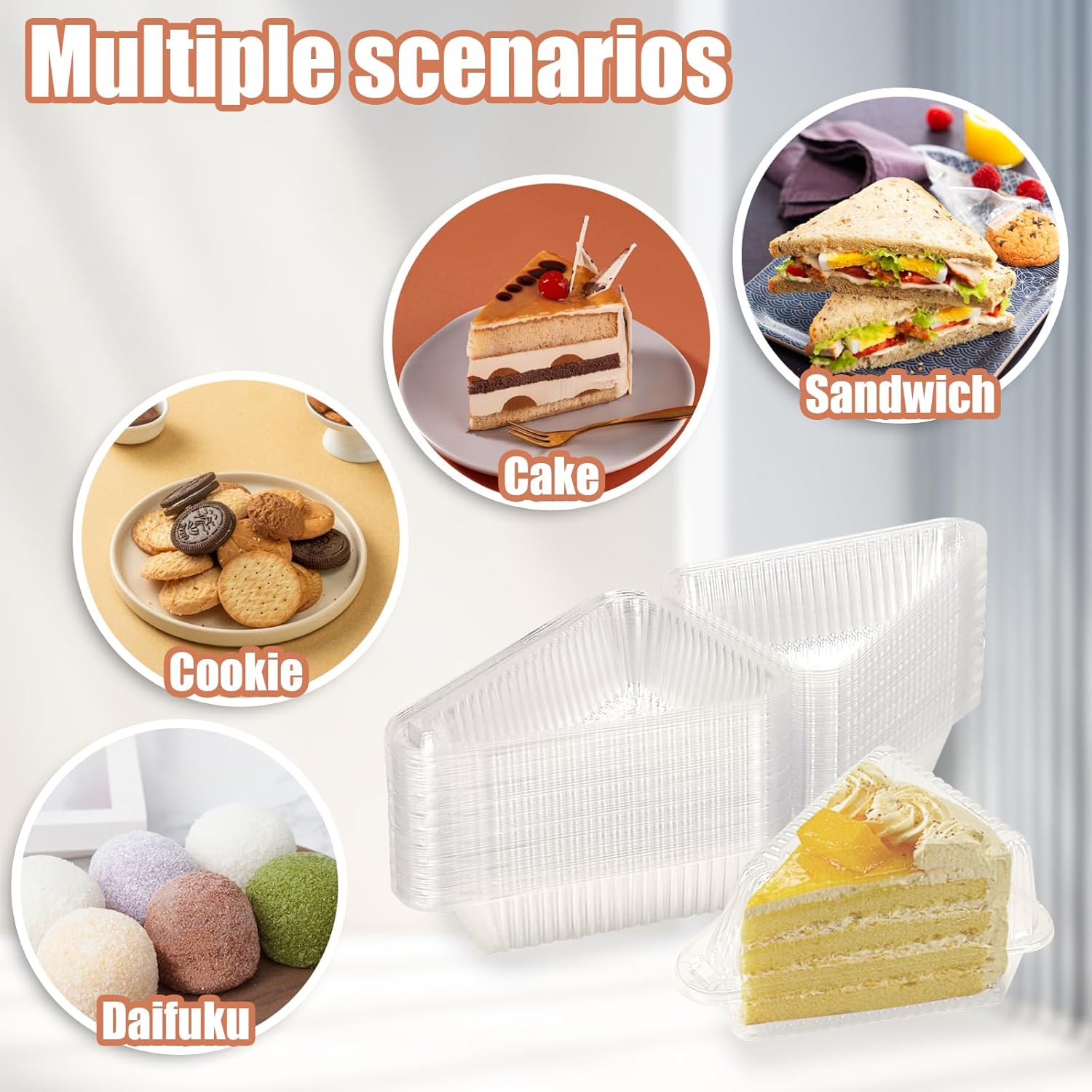 Thickened Extra Large 50Pcs Cake Slice Containers,4.4 Inch Pie Slice Containers For 6”-8” Diameter Cake or Pie Slices,Cheesecake Containers,Plastic Boxes for Take Out Packaging