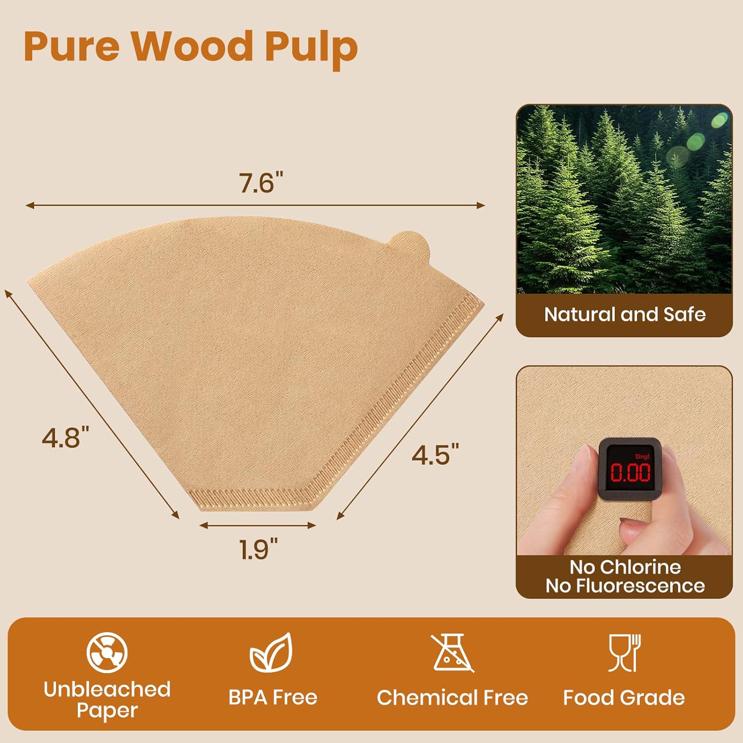 200 Count #4 Cone Coffee Filters 8-12 Cup, Unbleached Natural Coffee Paper Filters, No Blowout, Disposable Coffee Filter for Pour Over and Drip Coffee Maker