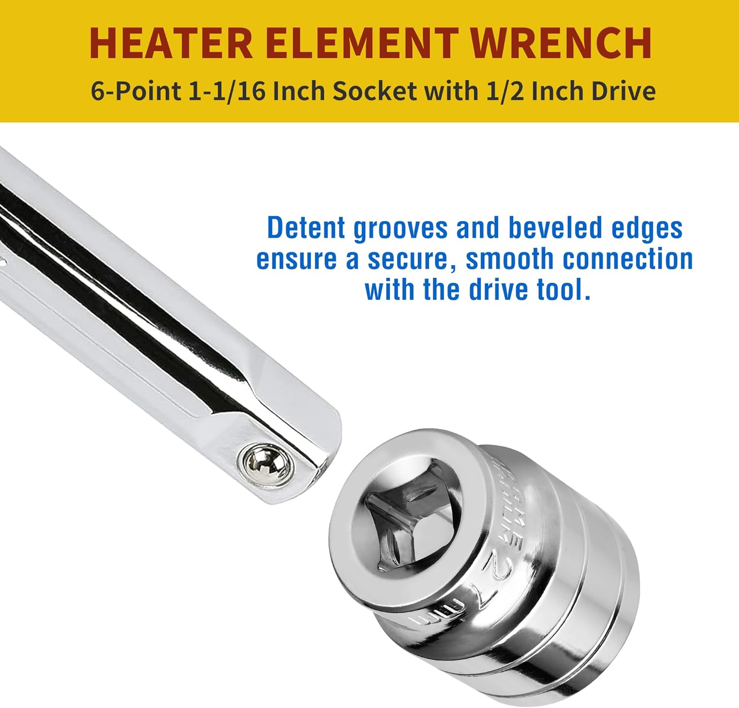 1-1/16 Inch RV Water Heater Element Socket Wrench for 3/4" NPT Thread Anode Rod, 27mm Anode Rod Socket for Replacing Magnesium Rods on RV, Camper Travel or Trailers, 6-Point Design with 1/2-Inch Drive