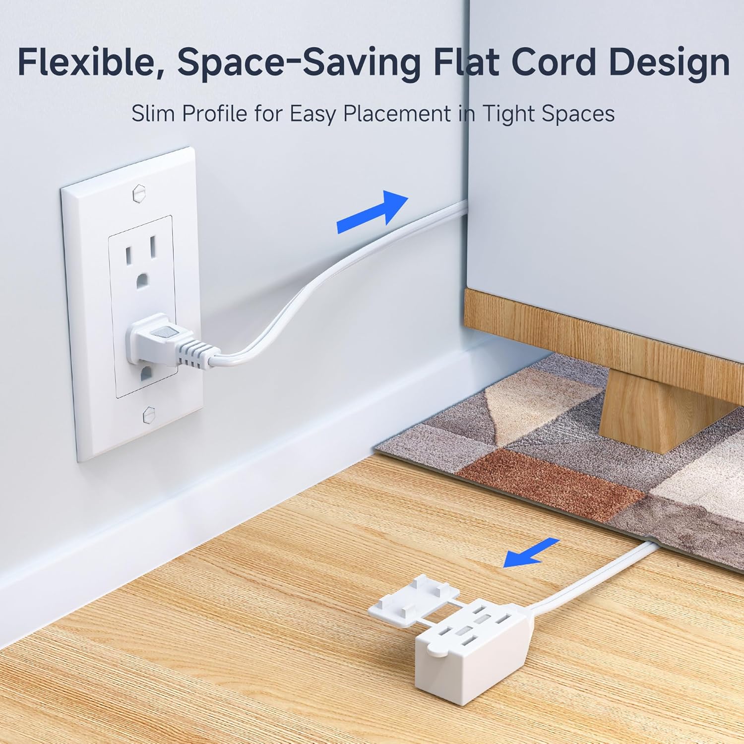 [ETL Listed] 2-Pack 16 AWG 2 Prong Extension Cord 6 ft, 13A 3-Outlet Extension Cords with Tamper Guard, 13 Amp, 1625 Watts, White