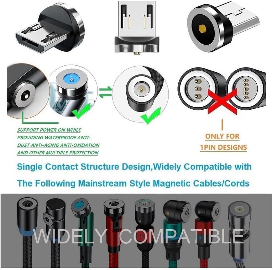 Magnetic Charging Tips Micro-USB 15pcs,1Pin 360° Rotate Connector Adapter for Micro USB Ports Series,Just Plugs to Charging/Water-dustproof/antioxidant Without Cord&Non-Data