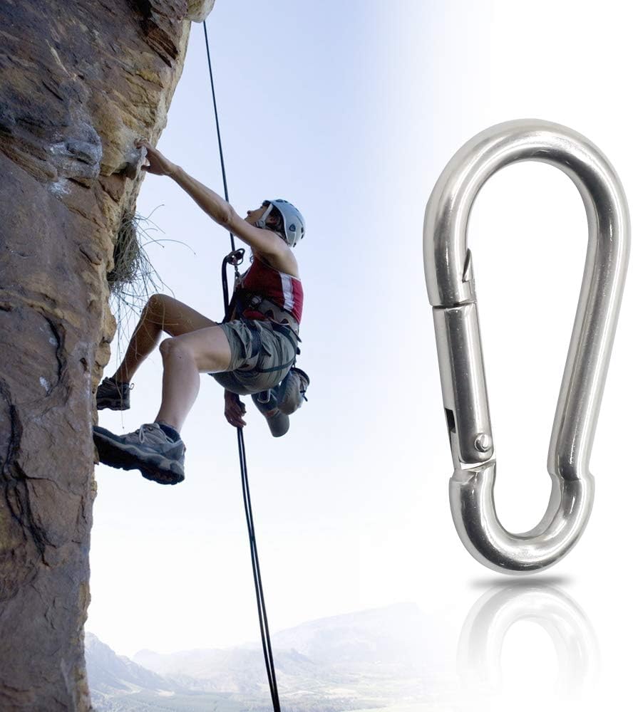 4Pack 2.75 inch Flag Pole Snap Clip Hooks Flagpole Attachment Spring Snap Hook Stainless Steel Carabiner Clips Heavy Duty Quick Link Carabiners for Indoor & Outdoor, Silver