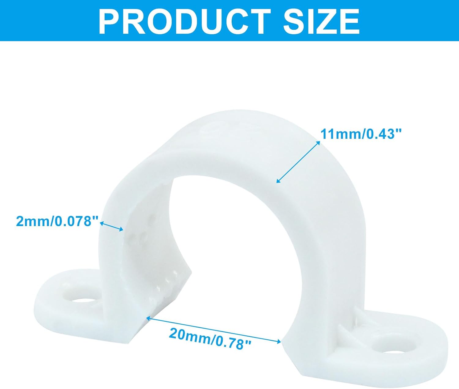 100Pcs 1/2 Inch PVC Pipe Clamps, 2 Hole Pipe Strap Plastic Conduit Clamp Conduit Clips for PVC Pipes Conduit Cables Hose, White