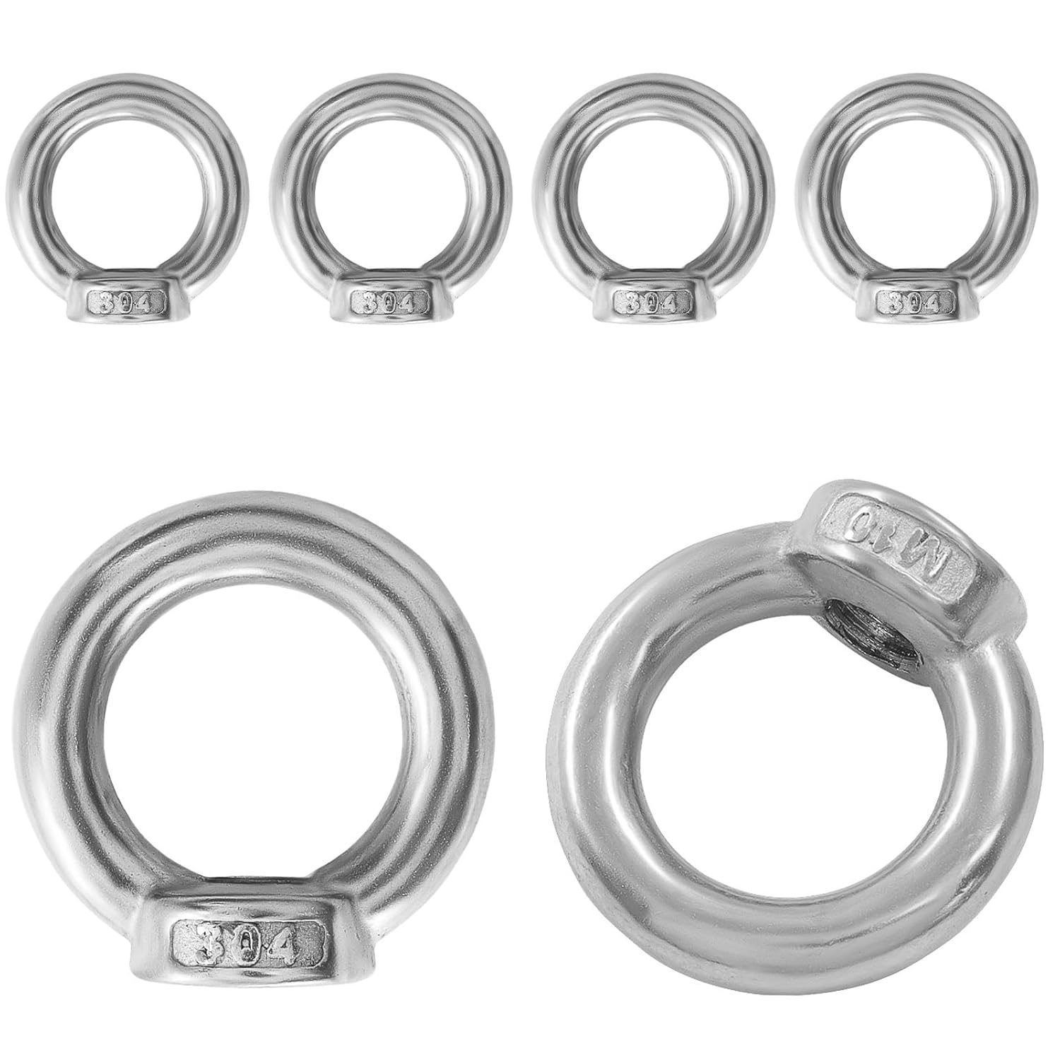 6 Pcs M10 304 Stainless Steel Lifting Eye Nut, 3/8" Metric Ring Shape Nut Threaded Fastener for Boating/Industrial Use